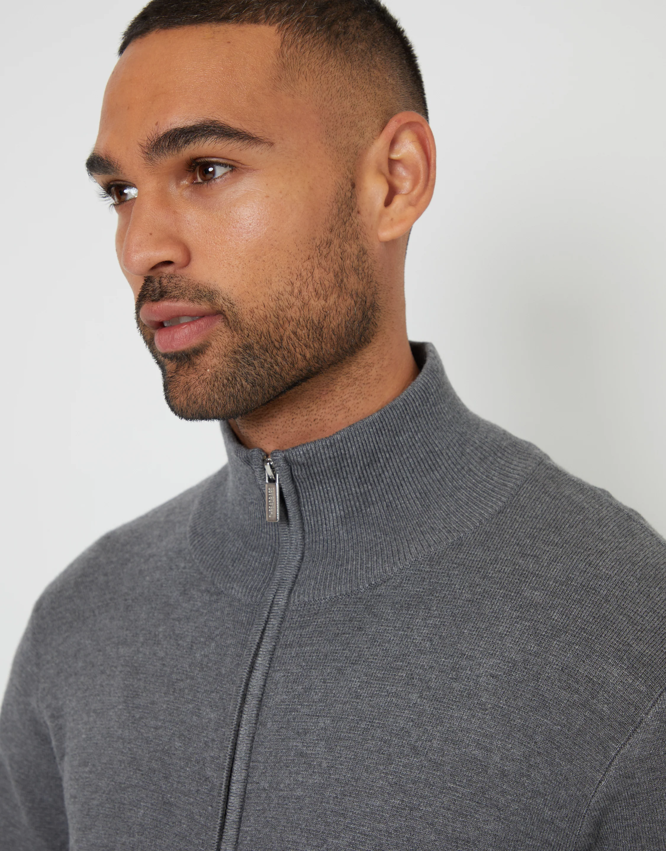 Zip-Through Funnel Neck Knitted Cardigan in Charcoal Grey Marl - Image 3