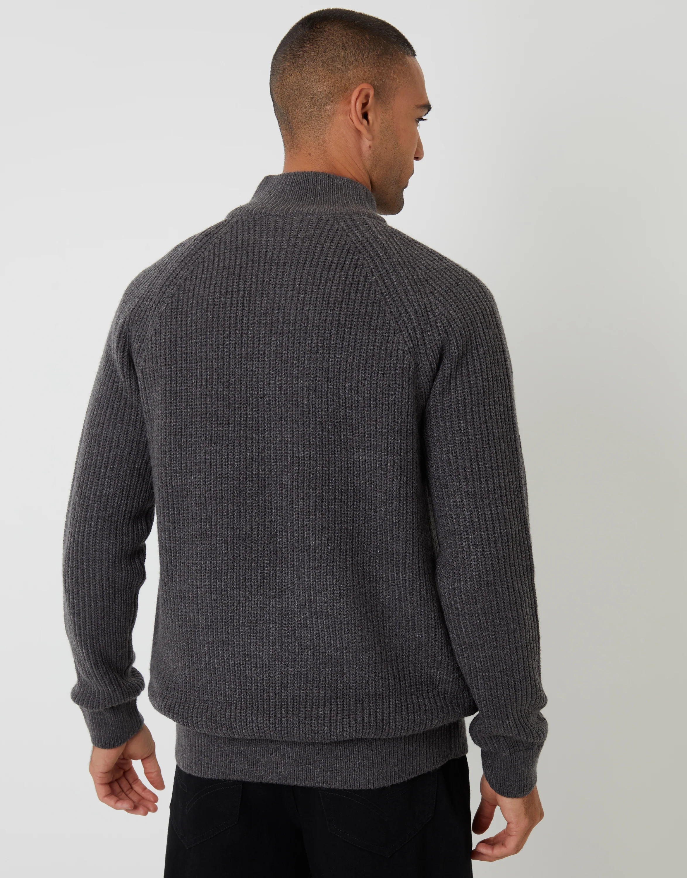 Zip Up Microfleece Lined Cardigan in Charcoal Grey Marl - Image 2