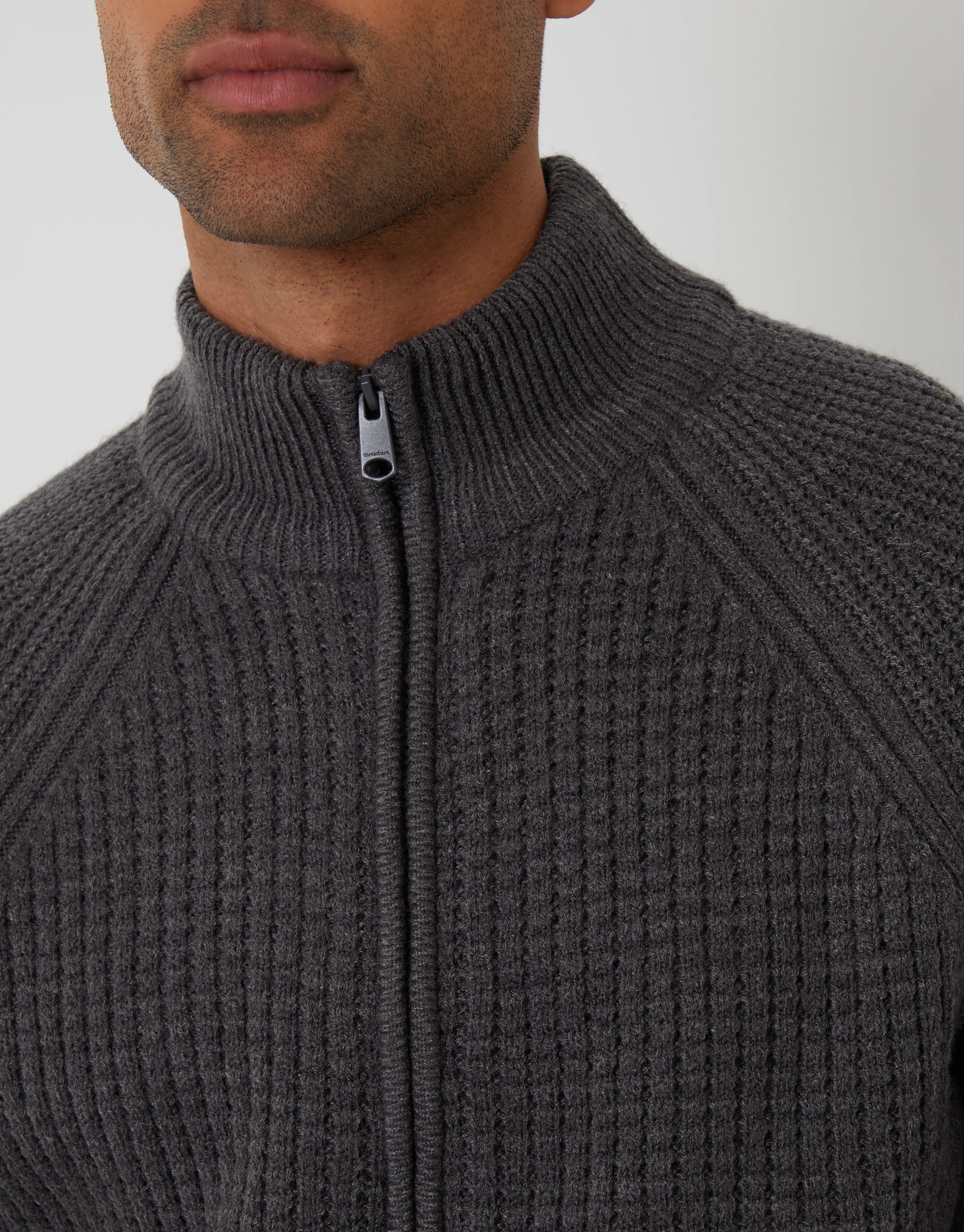 Zip Up Microfleece Lined Cardigan in Charcoal Grey Marl - Image 4