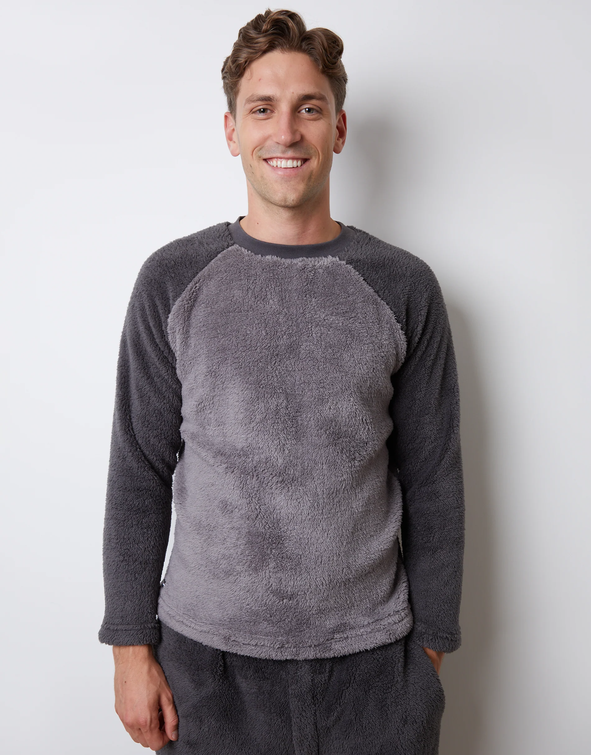Borg Raglan Sweatshirt Lounge Set in Charcoal Grey - Image 4