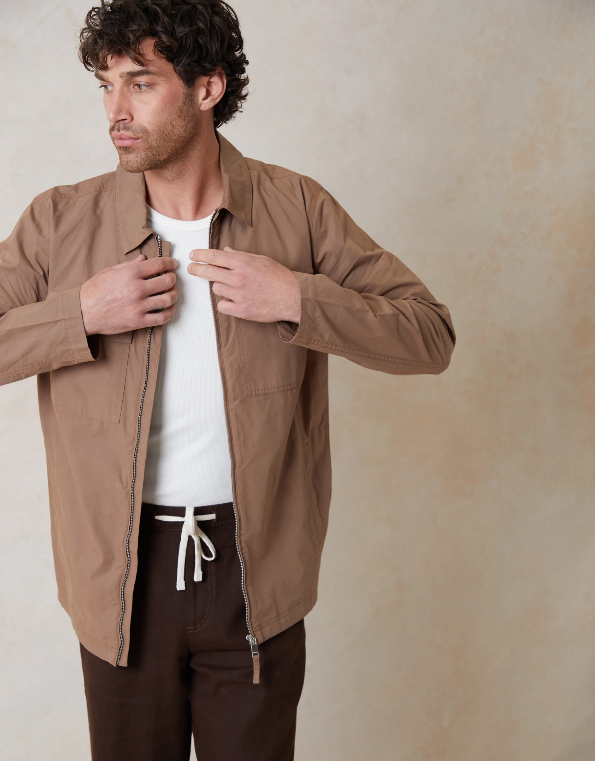 Cotton Poplin Collared Jacket in Dark Stone - Image 2