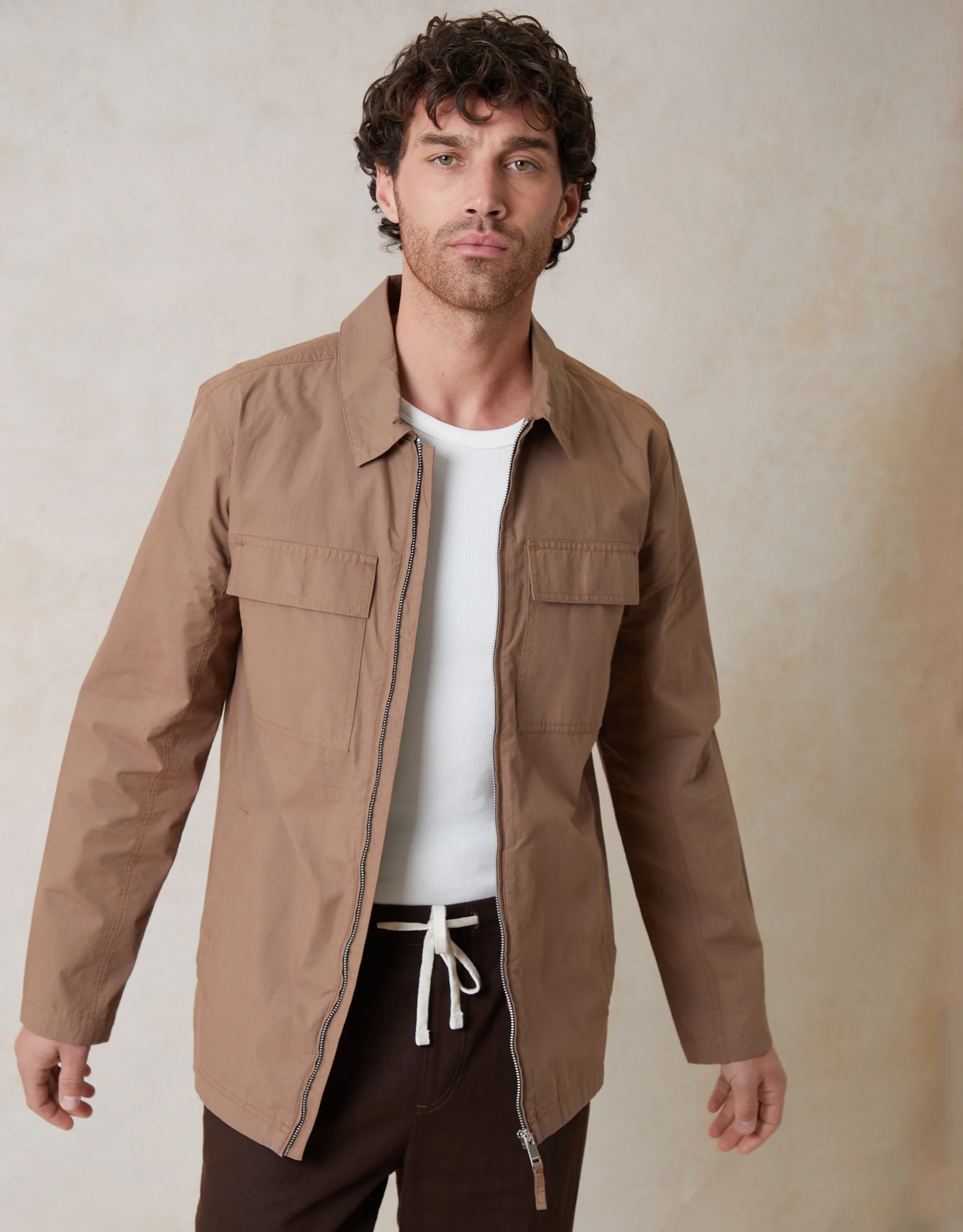 Cotton Poplin Collared Jacket in Dark Stone - Image 3