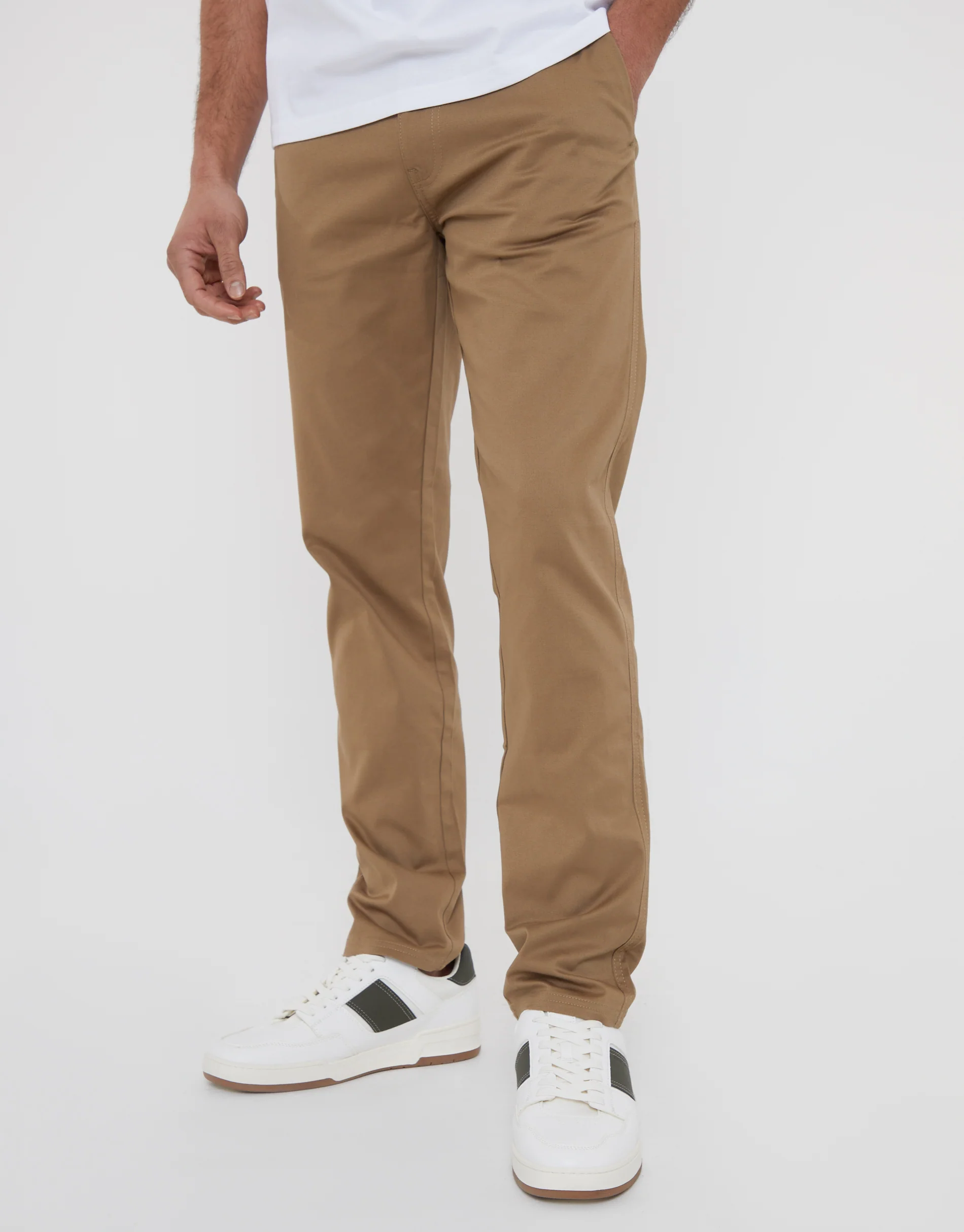 Dark Regular Fit Chino Trousers in Stone - Image 2
