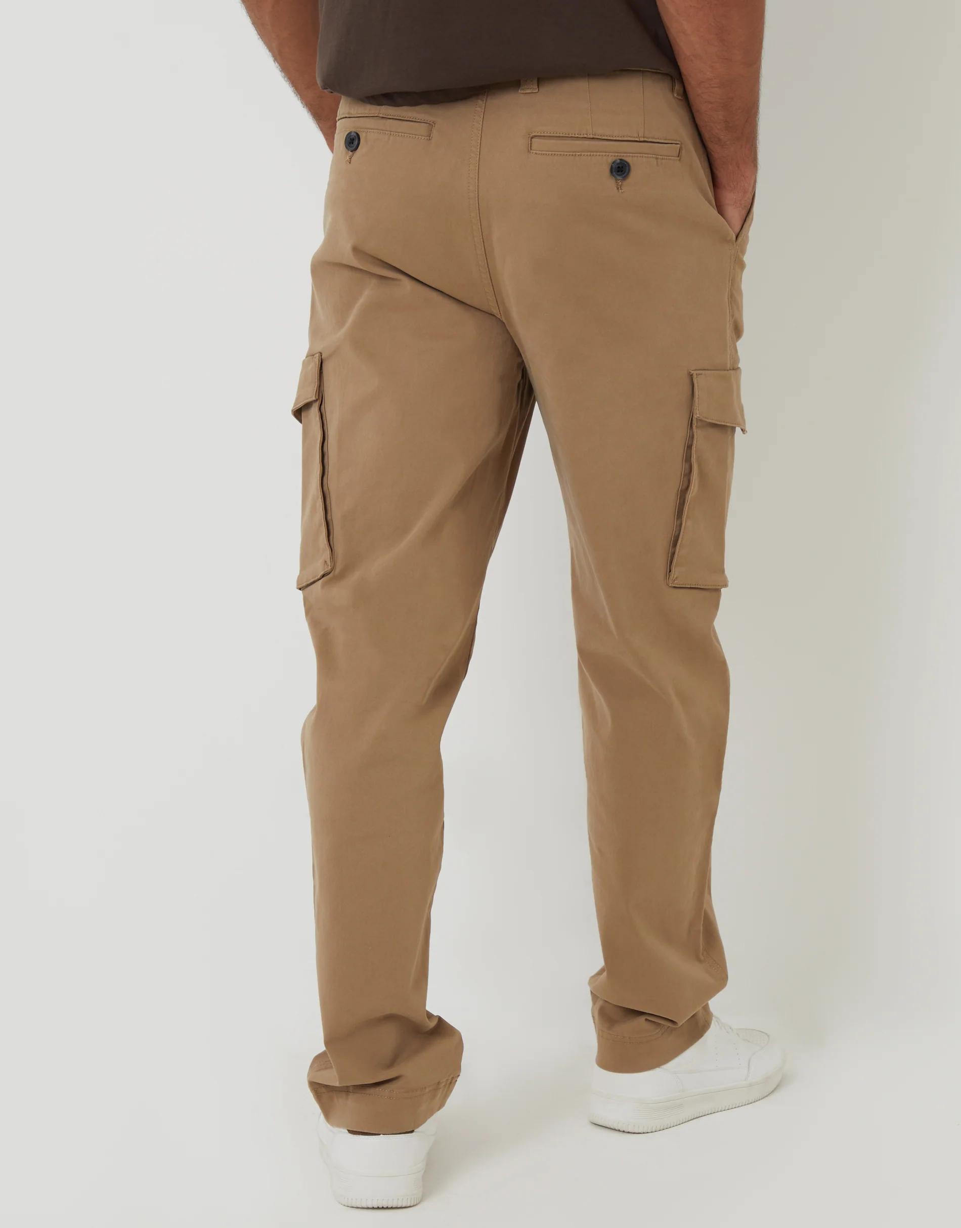 Relaxed Fit Stretch Cargo Chino Trousers in Dark Stone - Image 3