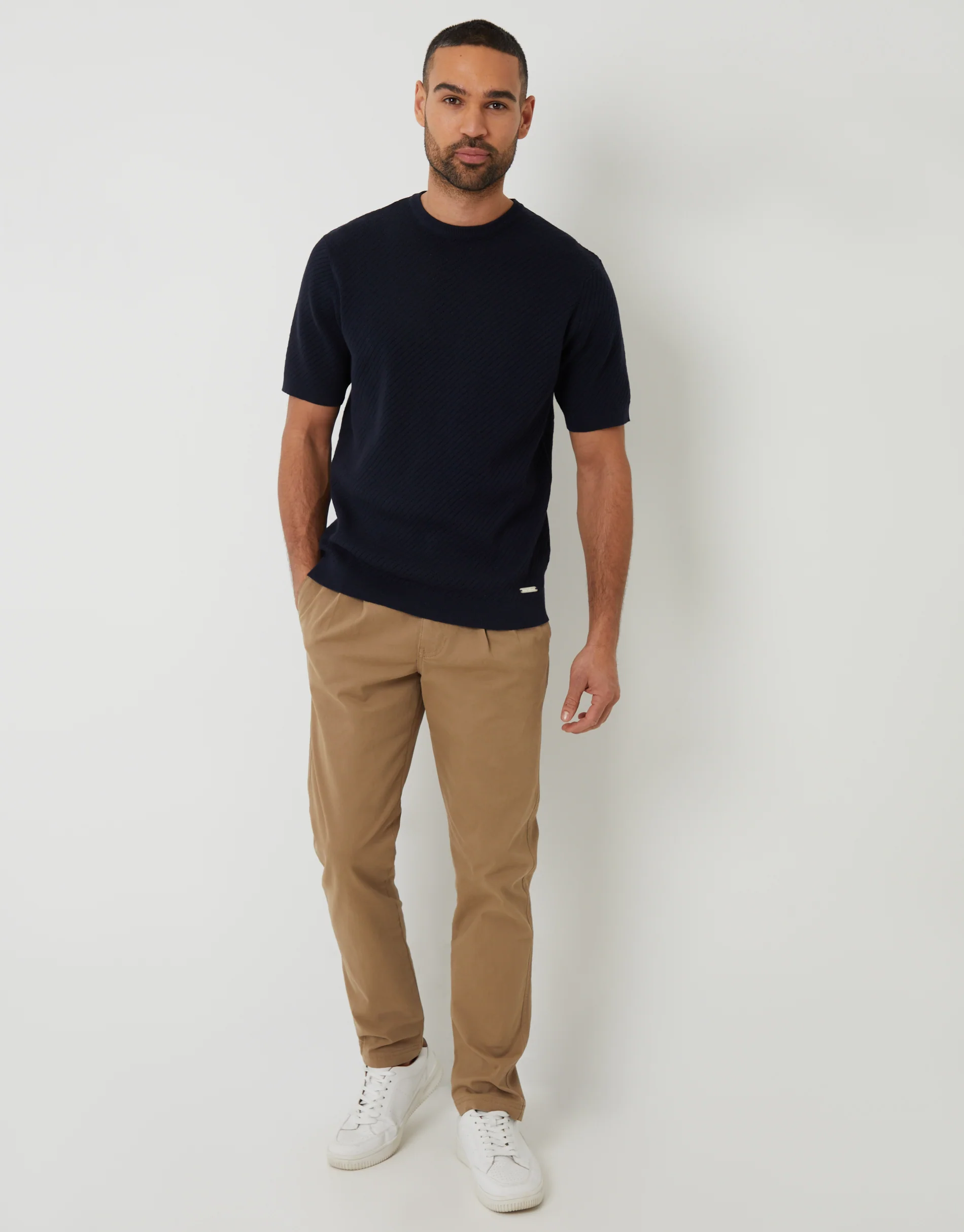 Relaxed Fit Stretch Chino Trousers in Dark Stone