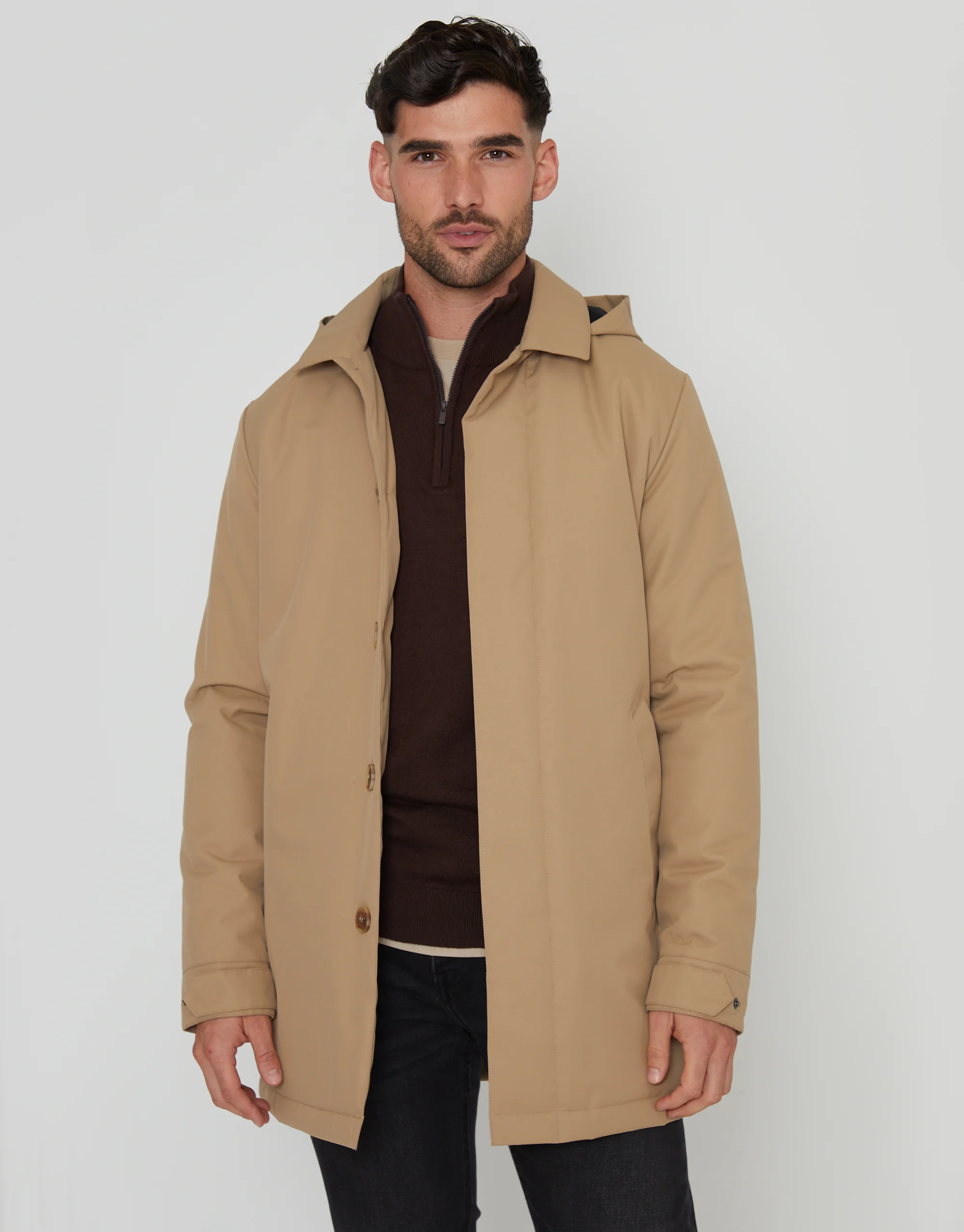 Showerproof 2-in-1 Mac with Concealed Hood in Dark Stone - Image 3