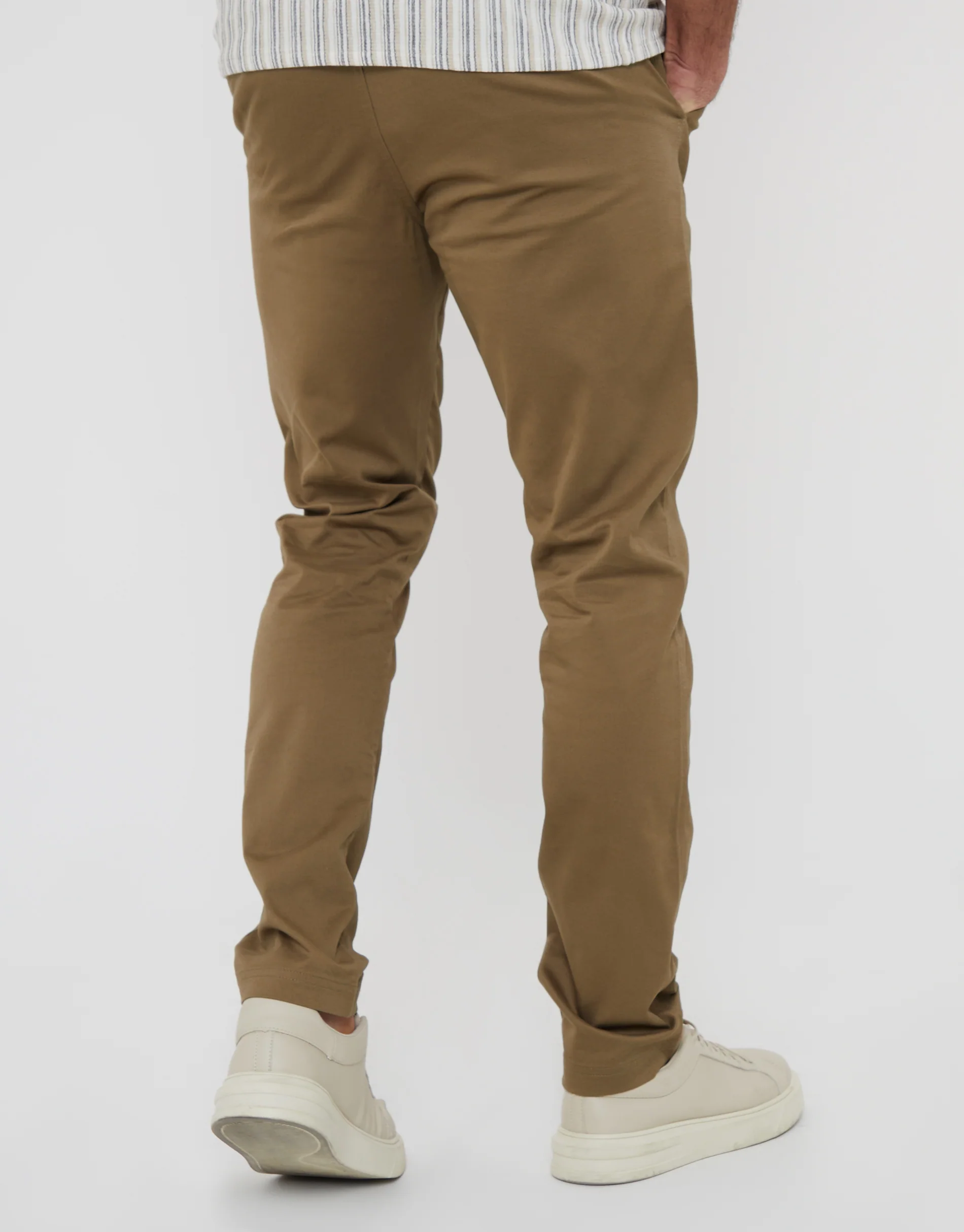 Slim Fit Dark Chino Trousers in Stone - Image 3