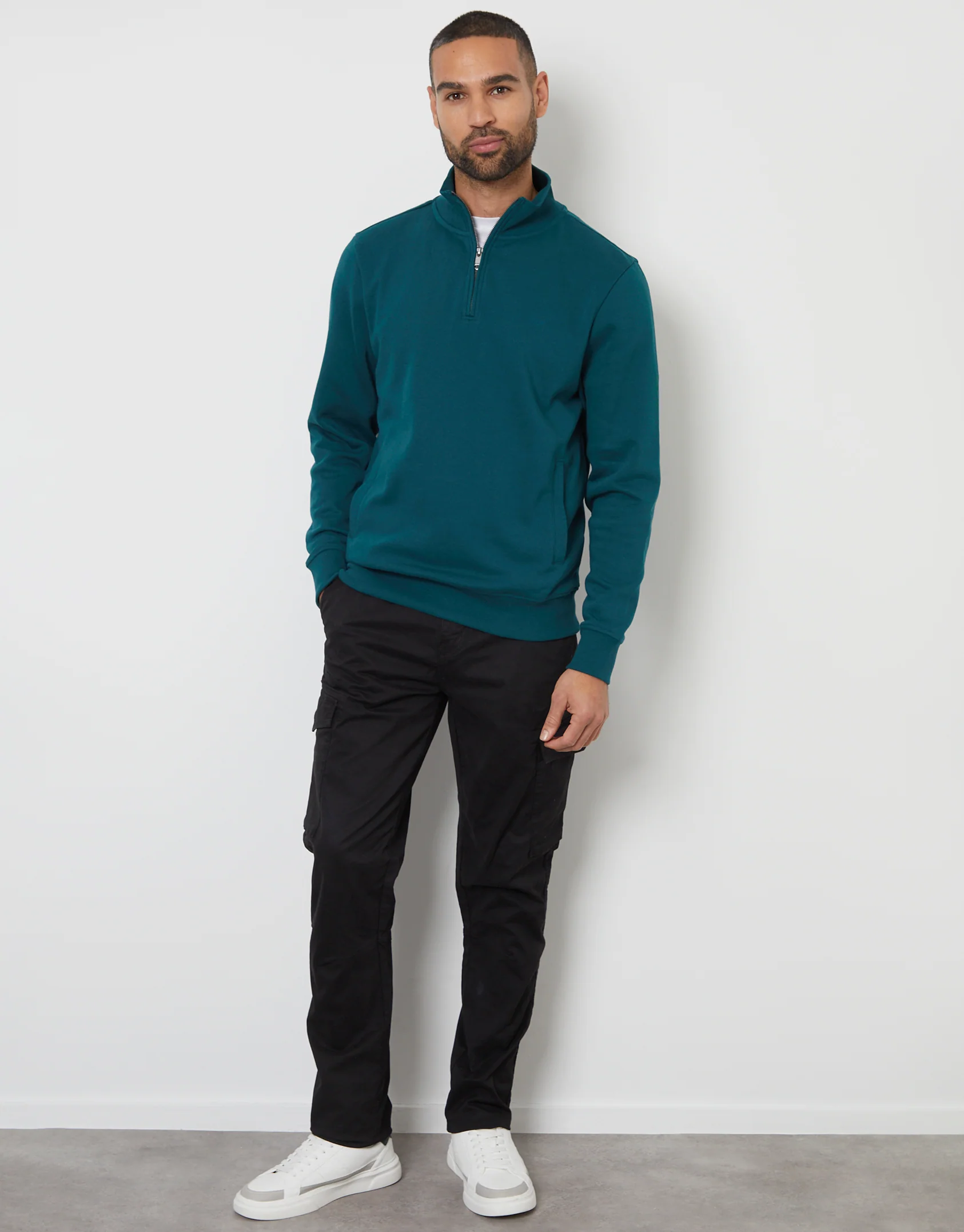 Quarter Zip Sweatshirt in Dark Teal Green - Image 3