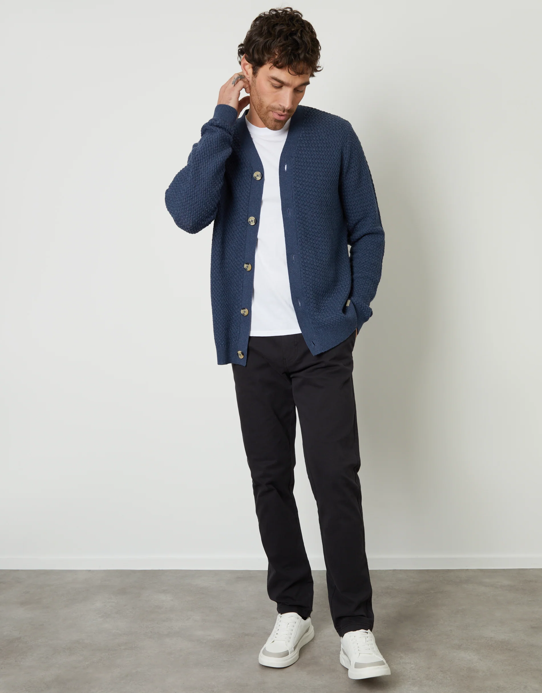 Basket Stitch Cardigan in Denim Blue - Image 3