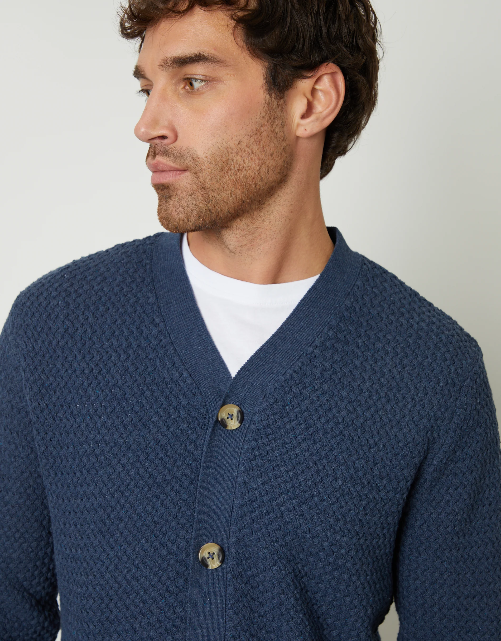 Basket Stitch Cardigan in Denim Blue - Image 4
