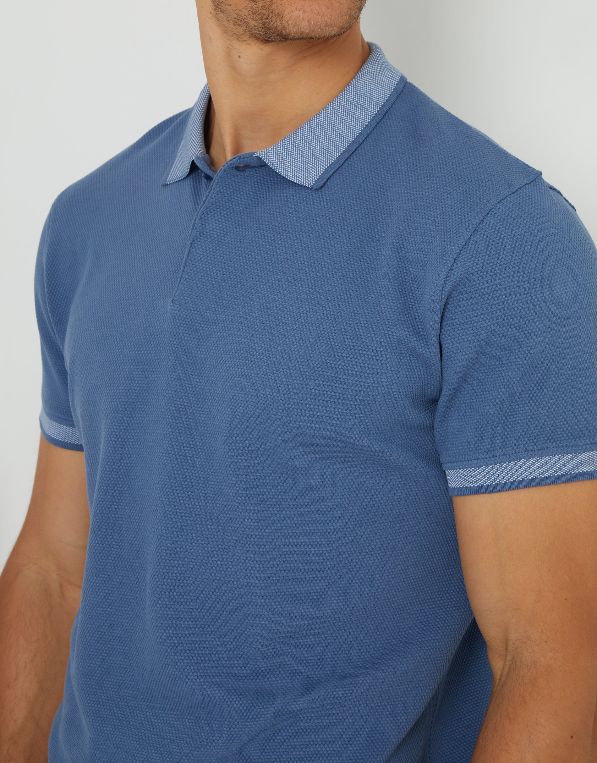Popcorn Jersey Polo Shirt in Denim Blue - Image 4