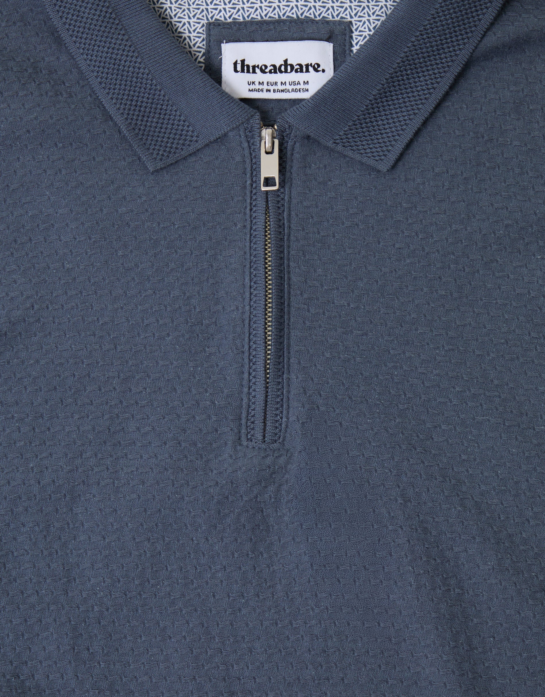 Textured Quarter Zip Polo Shirt in Denim Blue - Image 5