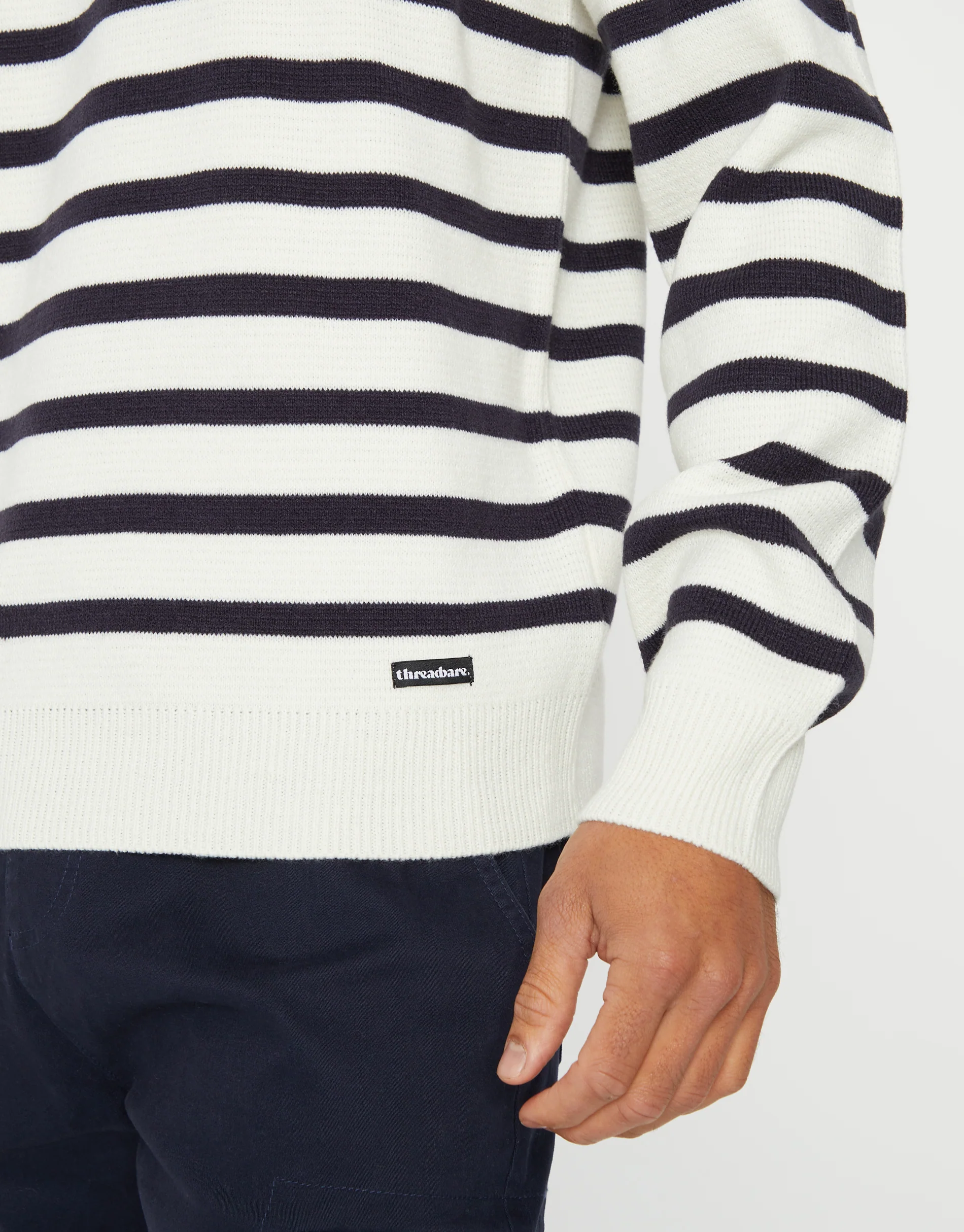 Breton Crew Neck Jumper in Ecru Stripe - Image 4