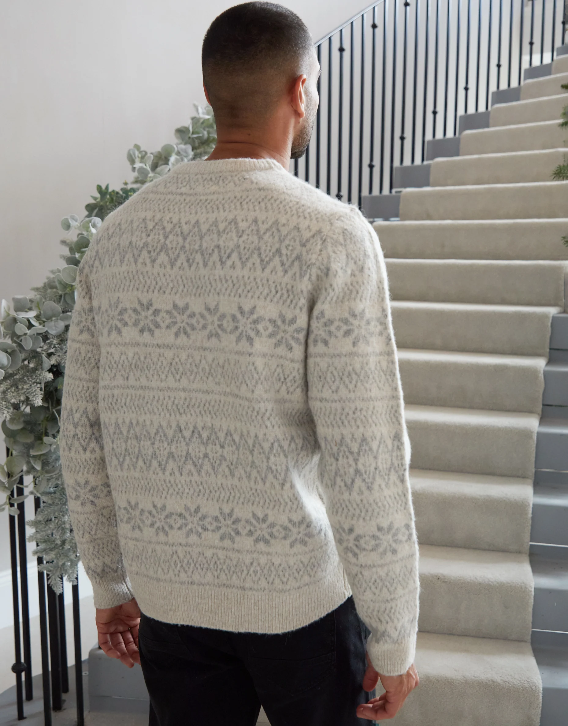 Christmas Fairisle Crew Neck Jumper in Ecru - Image 3