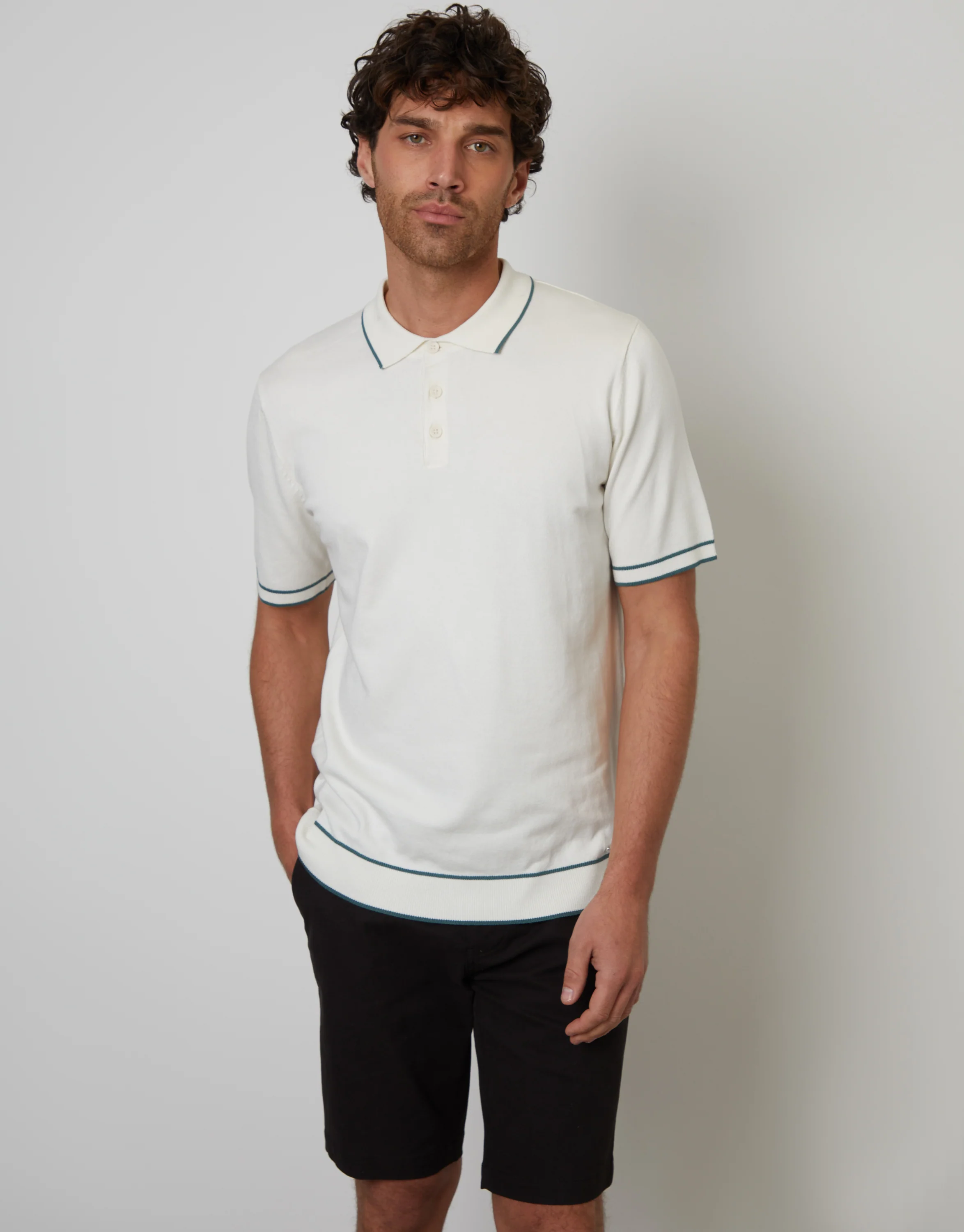Knitted Short Sleeve Polo in Ecru