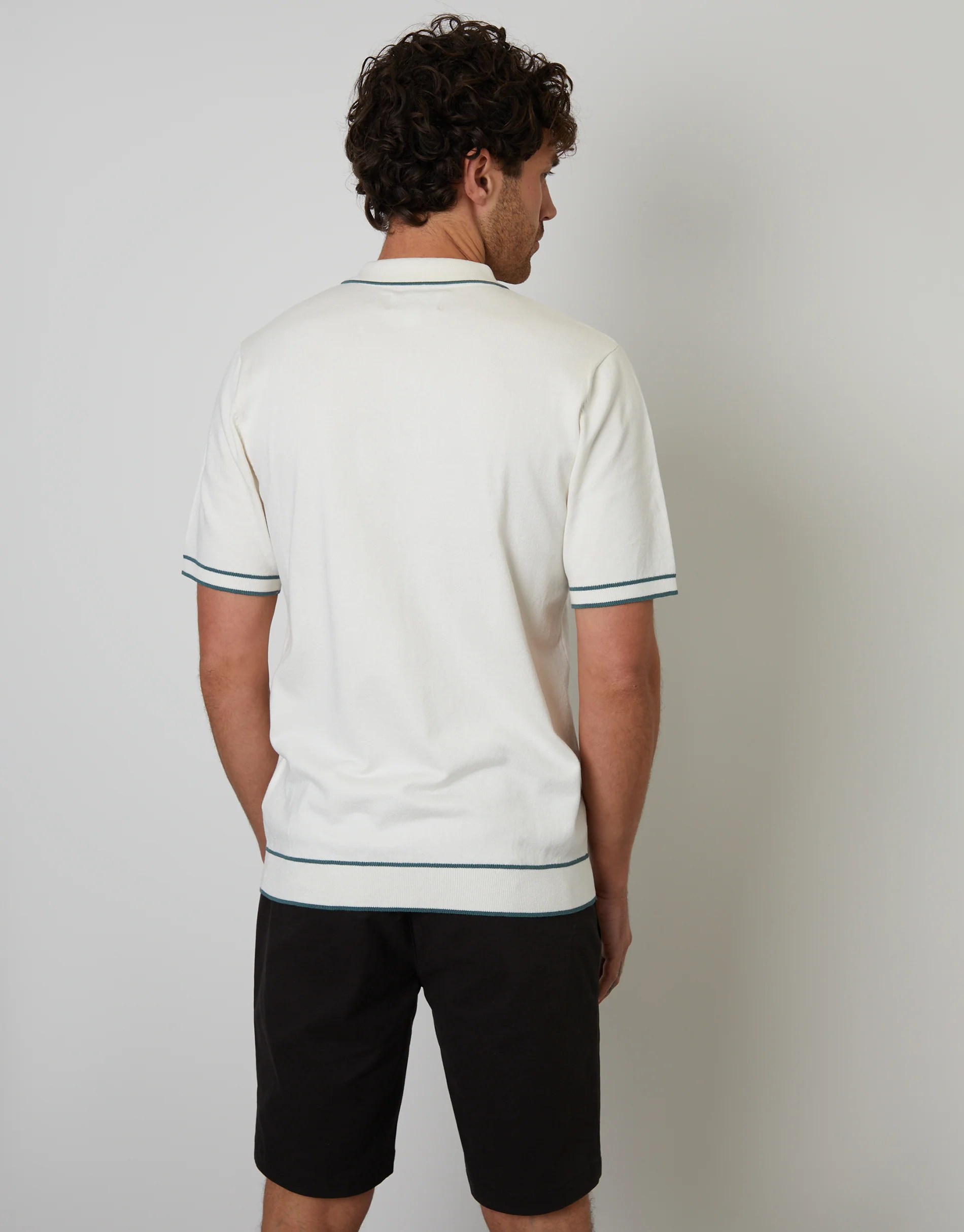 Knitted Short Sleeve Polo in Ecru - Image 2