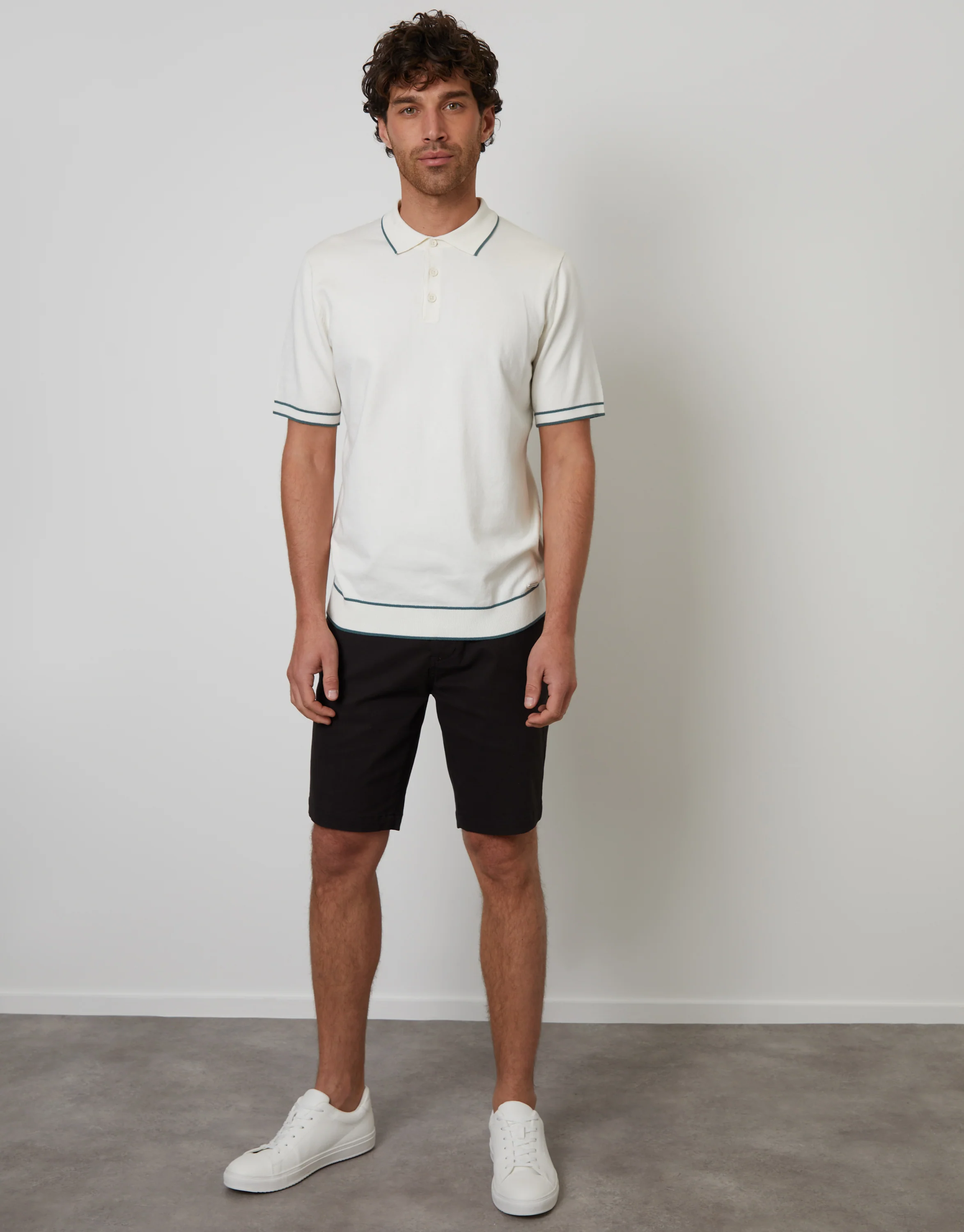 Knitted Short Sleeve Polo in Ecru - Image 3
