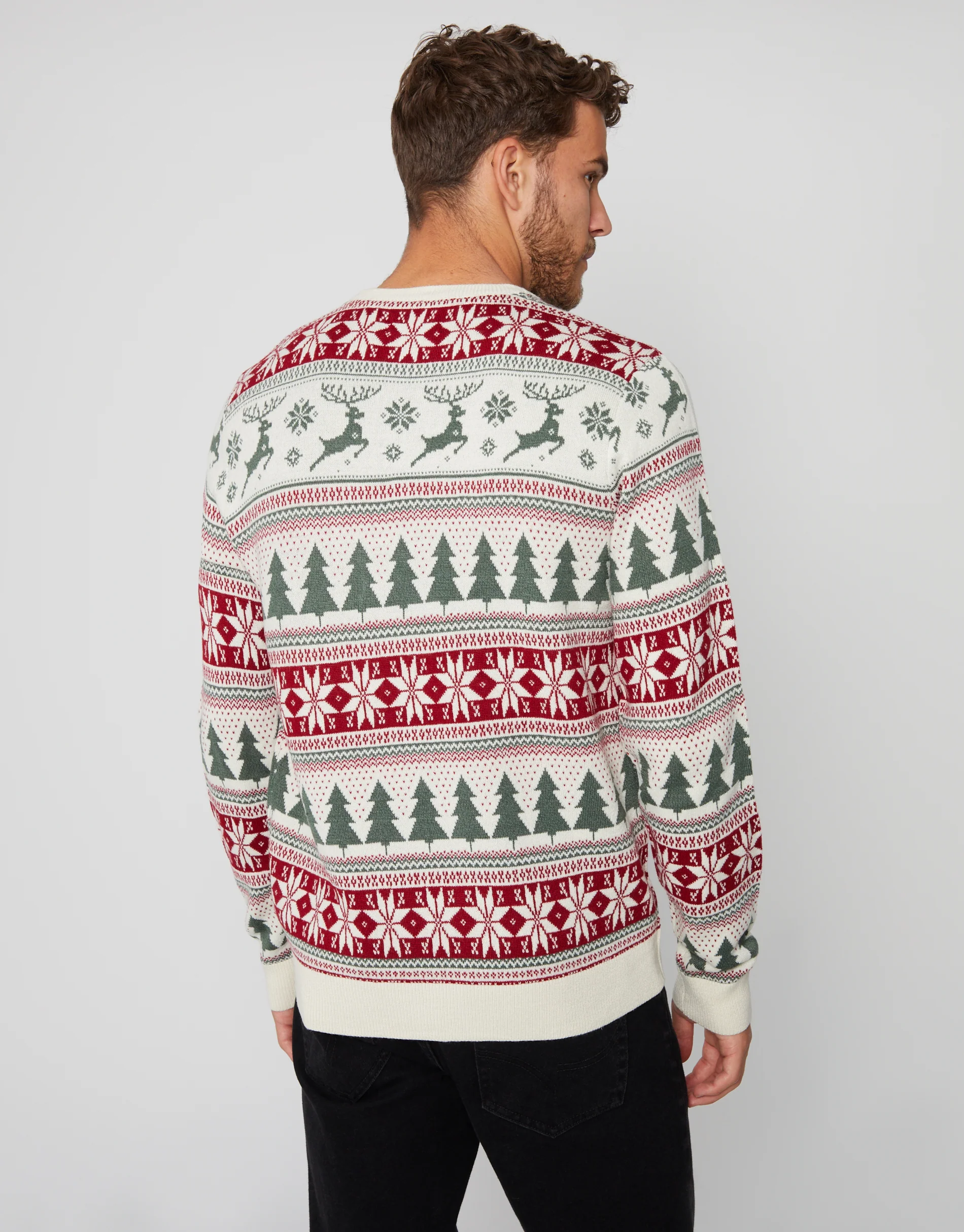 Fairisle Christmas Crew Neck Jumper in Ecru - Image 3