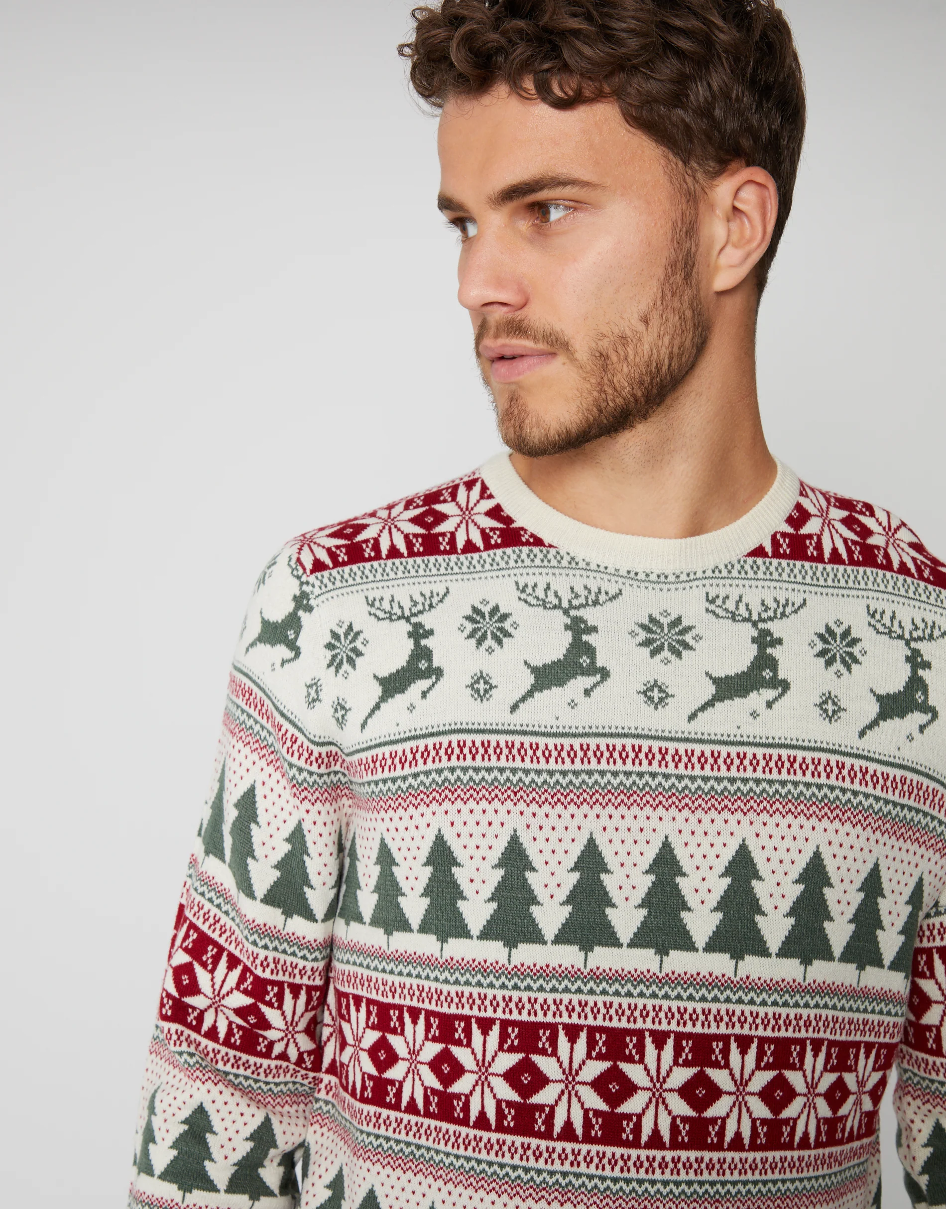 Fairisle Christmas Crew Neck Jumper in Ecru - Image 5