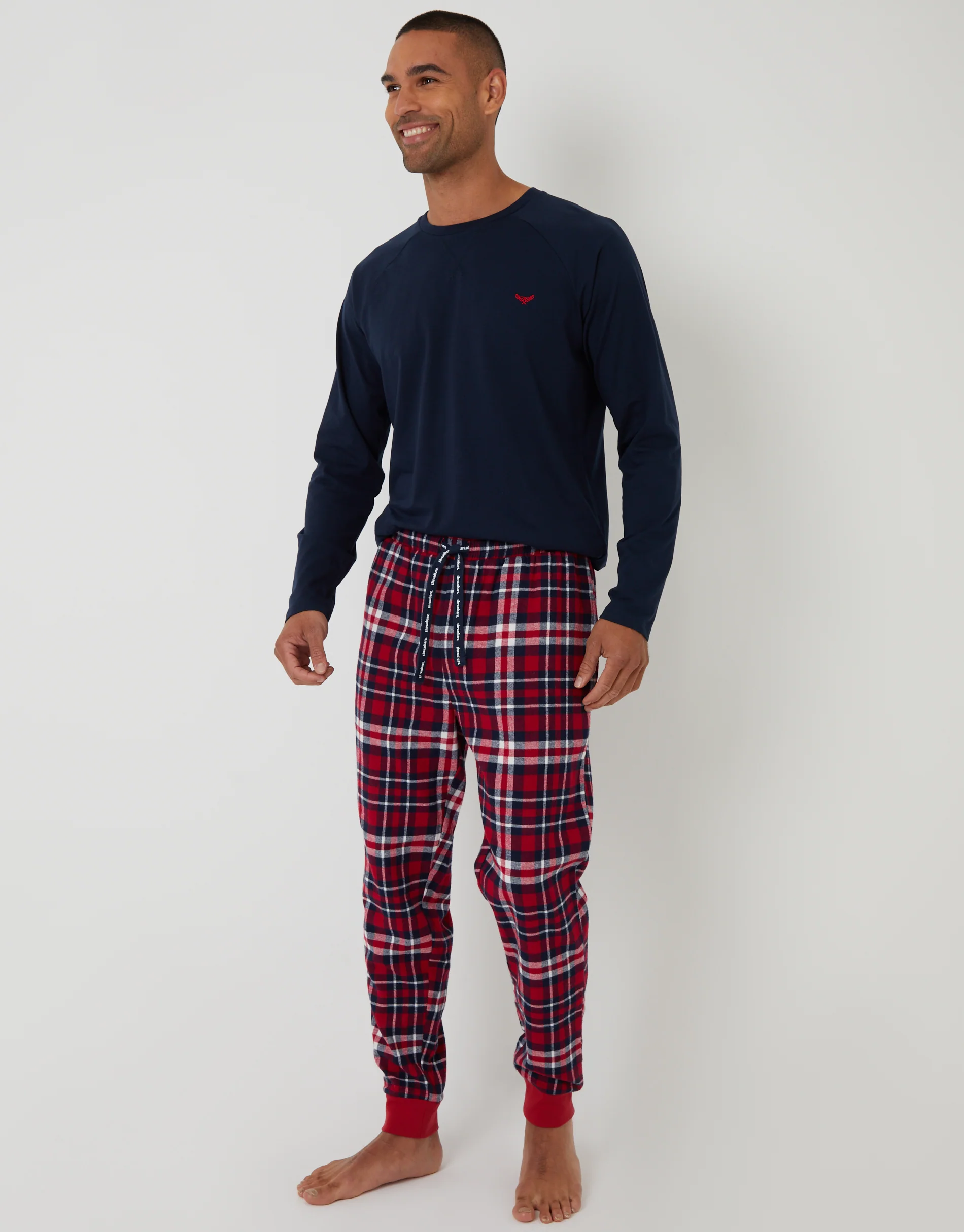 Pyjama Sweatshirt & Bottoms Set in Navy & Red Check