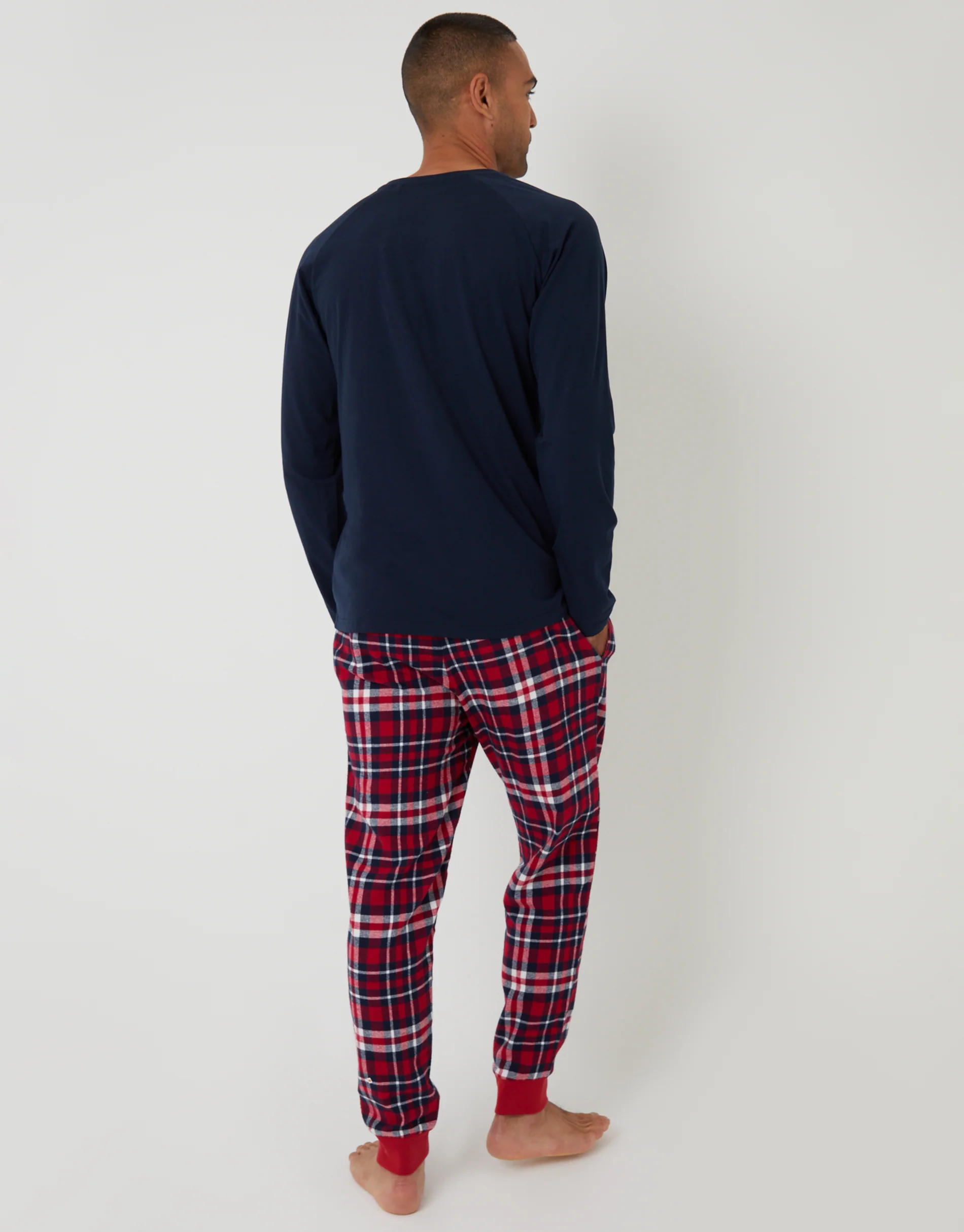 Pyjama Sweatshirt & Bottoms Set in Navy & Red Check - Image 2