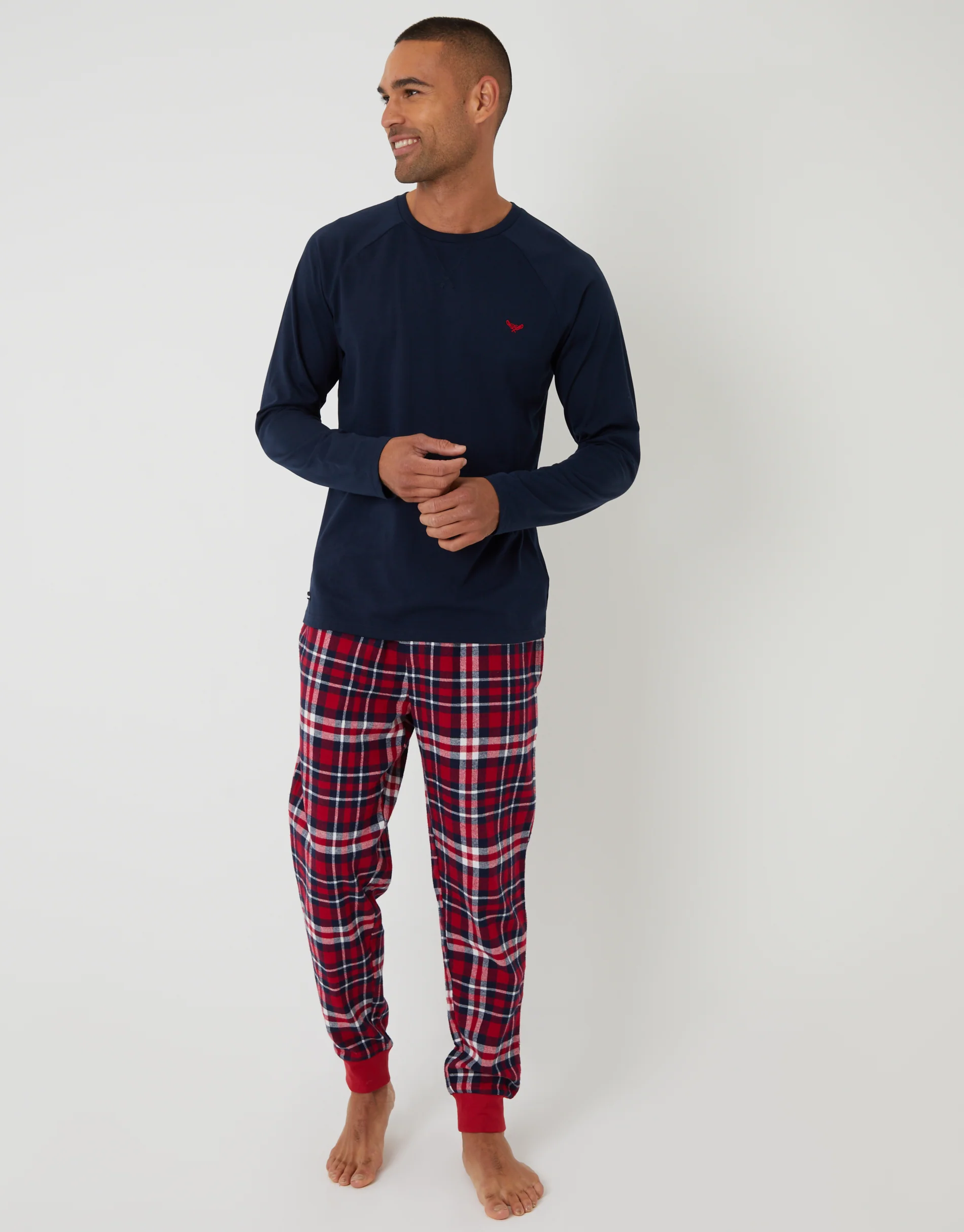 Pyjama Sweatshirt & Bottoms Set in Navy & Red Check - Image 4