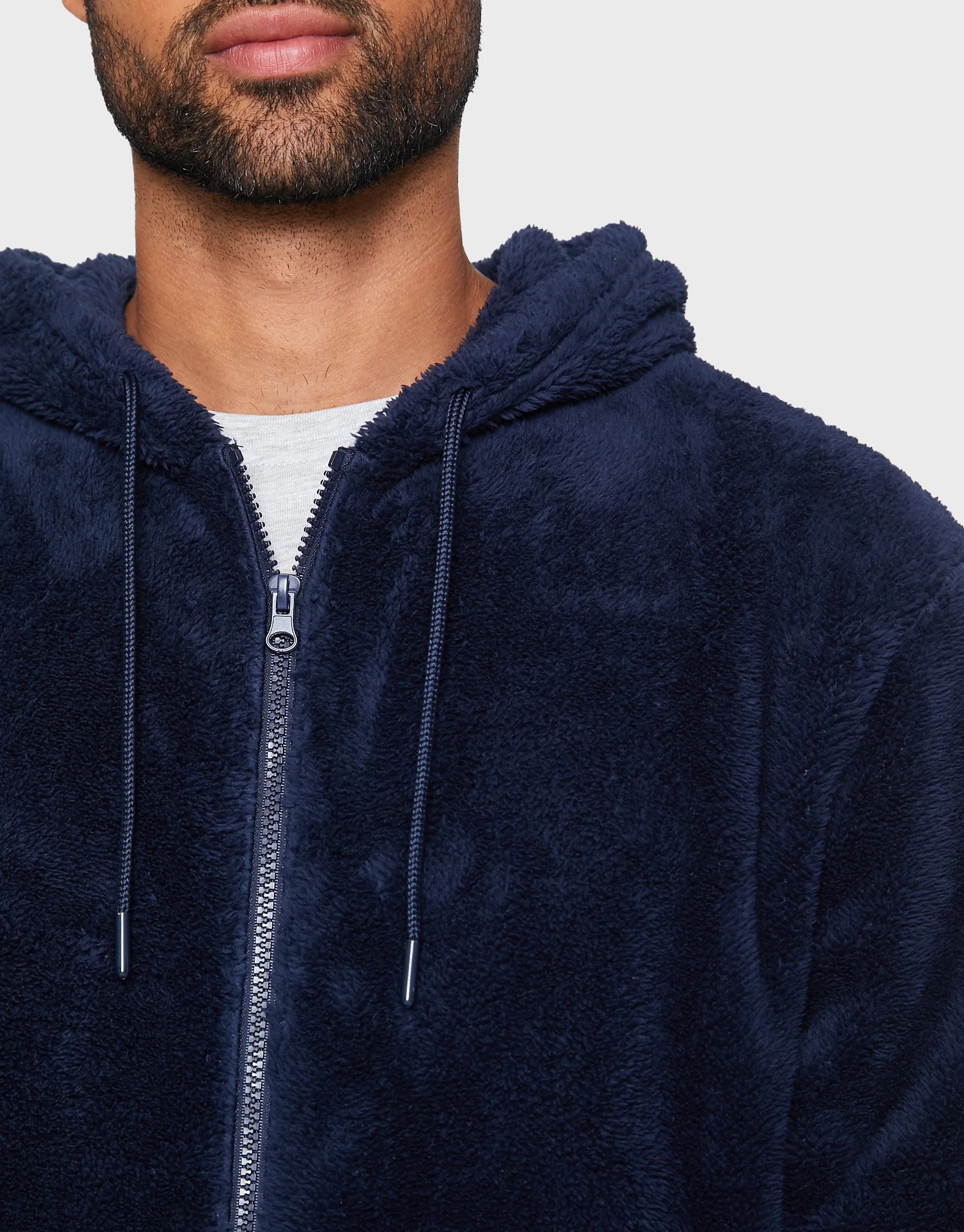 Borg Zip-Through Lounge Hoodie in Navy - Image 4