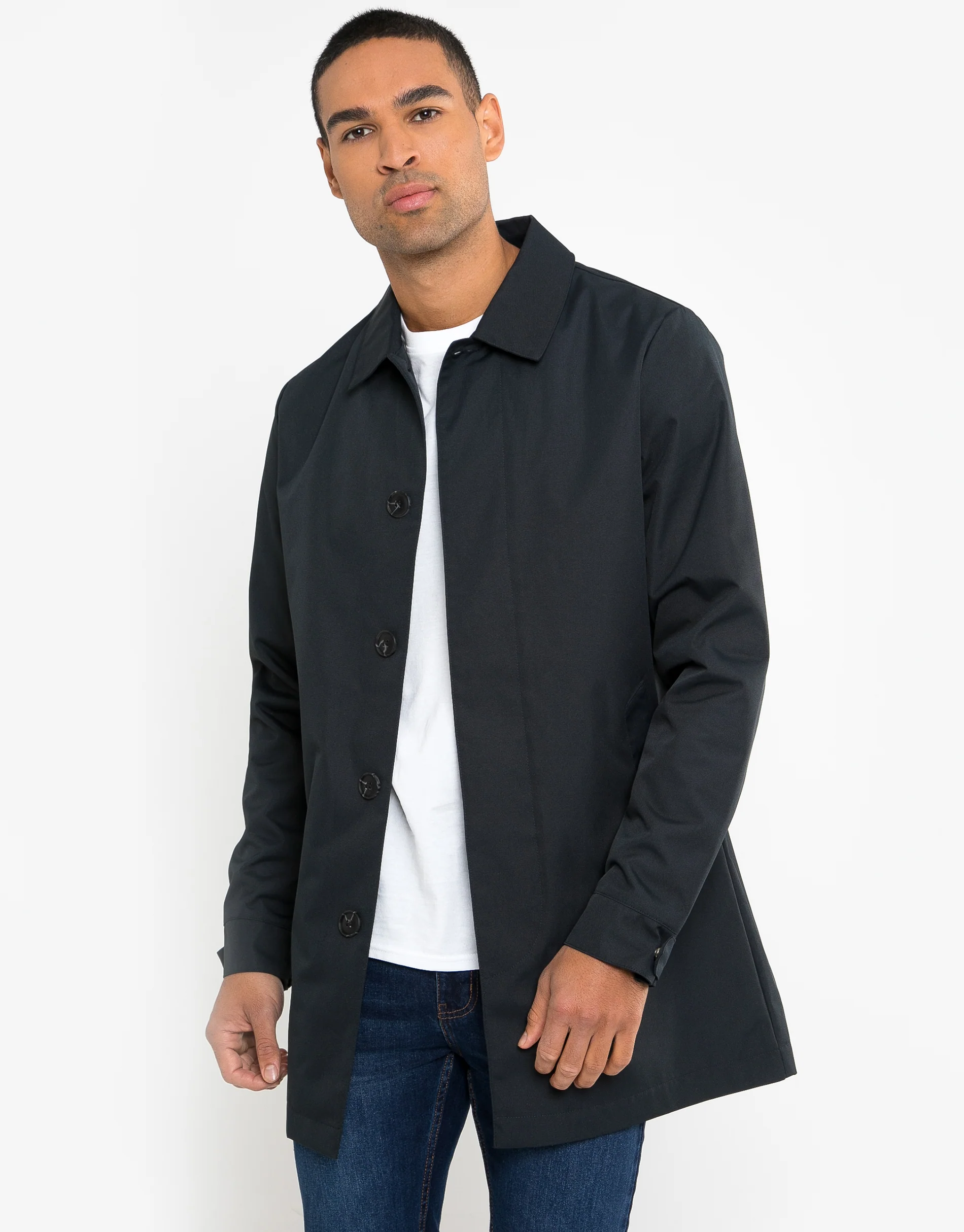 Showerproof Longline Mac in Navy