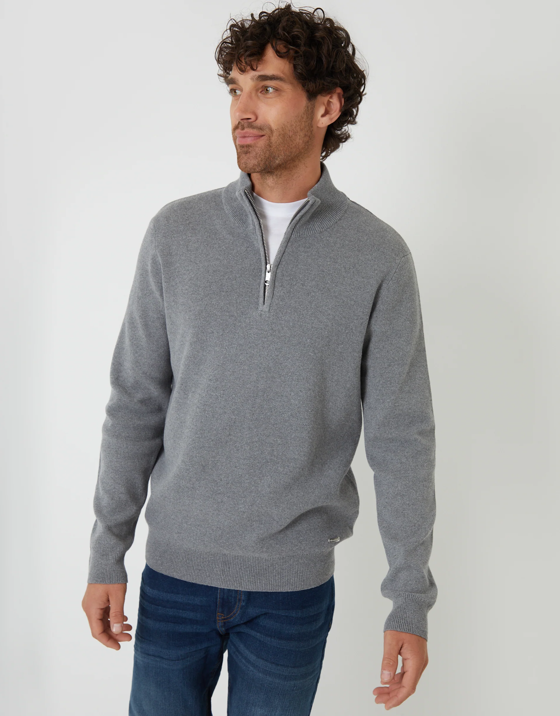 Knitted Quarter Zip Jumper in Grey