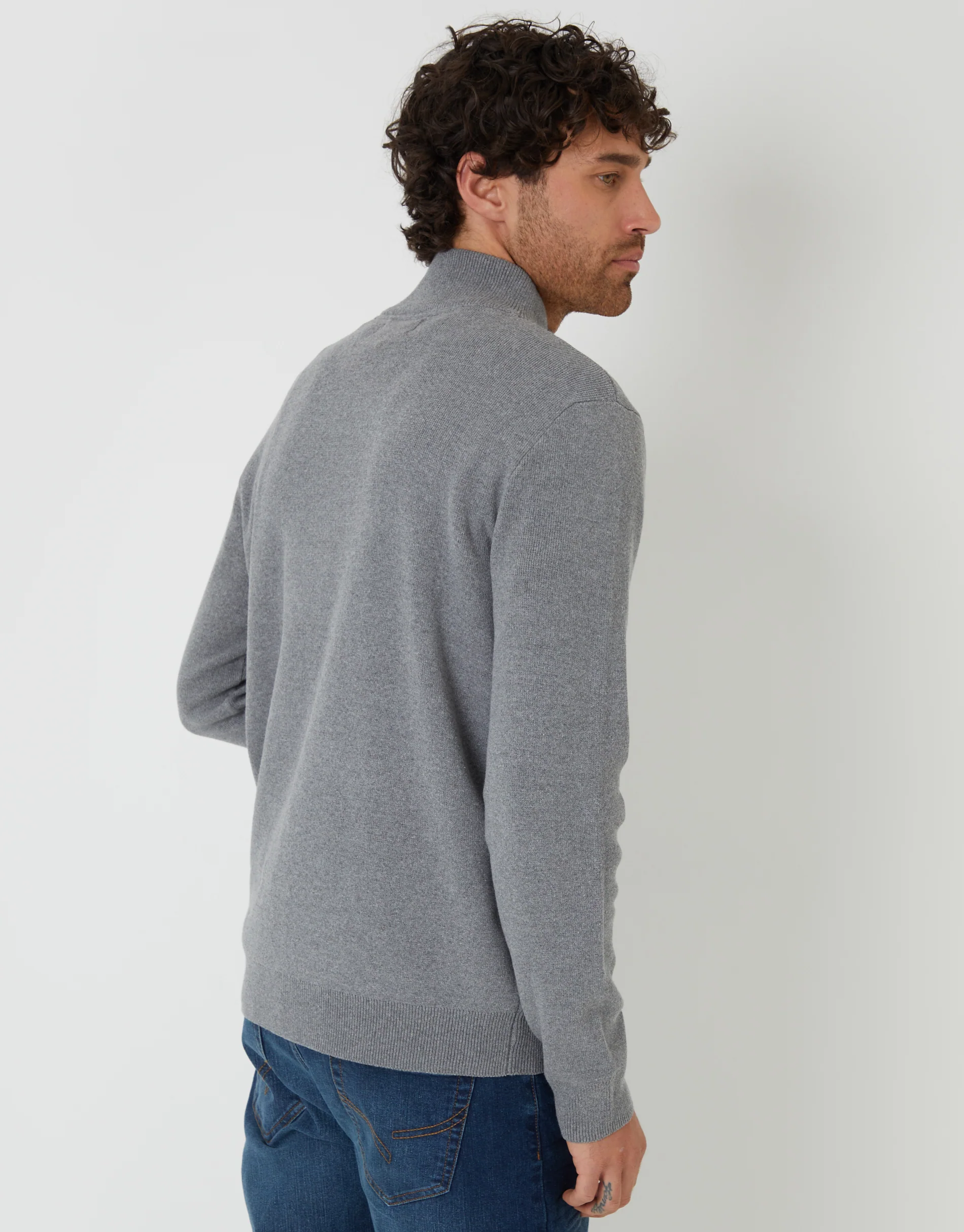 Knitted Quarter Zip Jumper in Grey - Image 2
