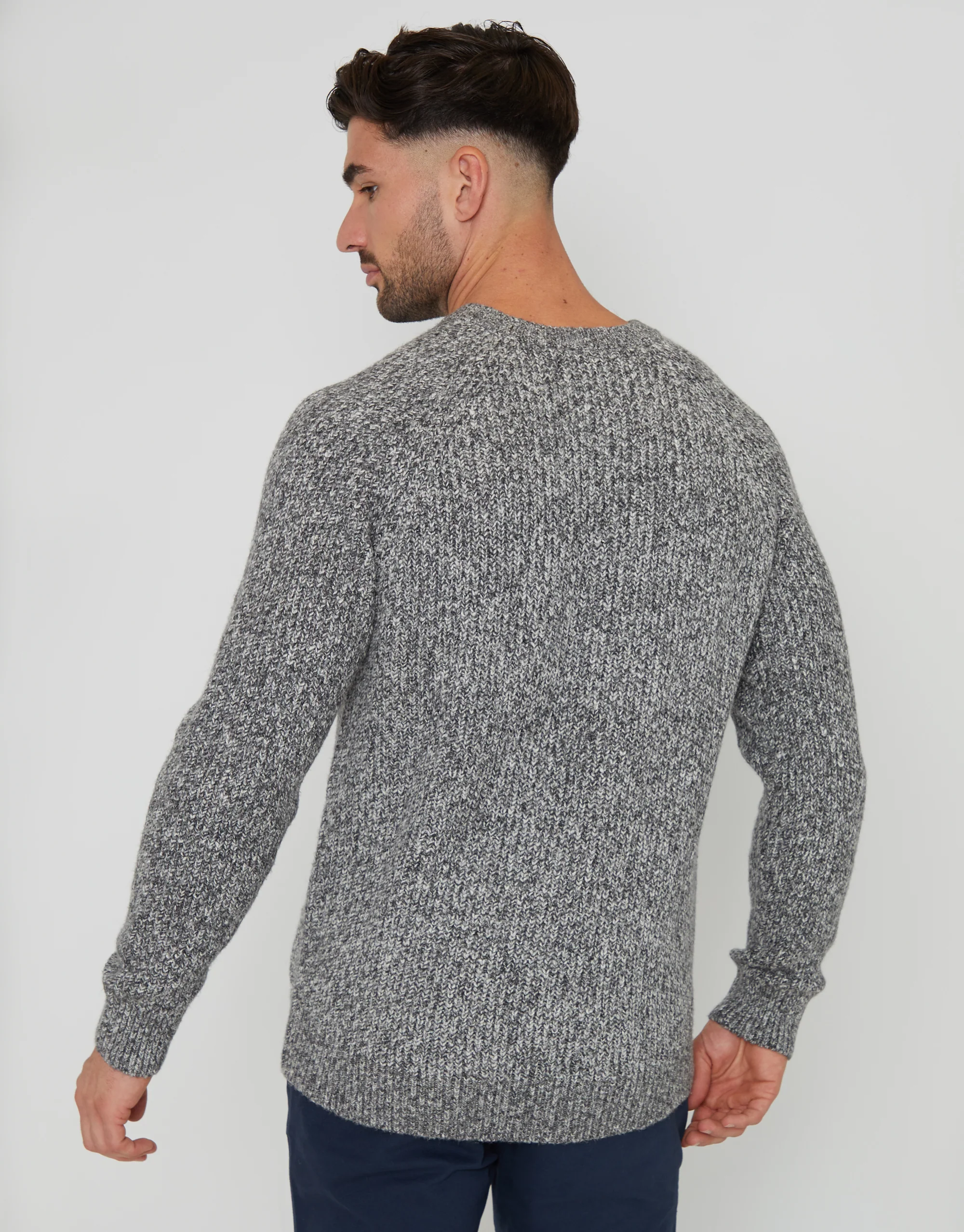 Raglan Sleeve Crew Neck Jumper in Grey Marl - Image 2