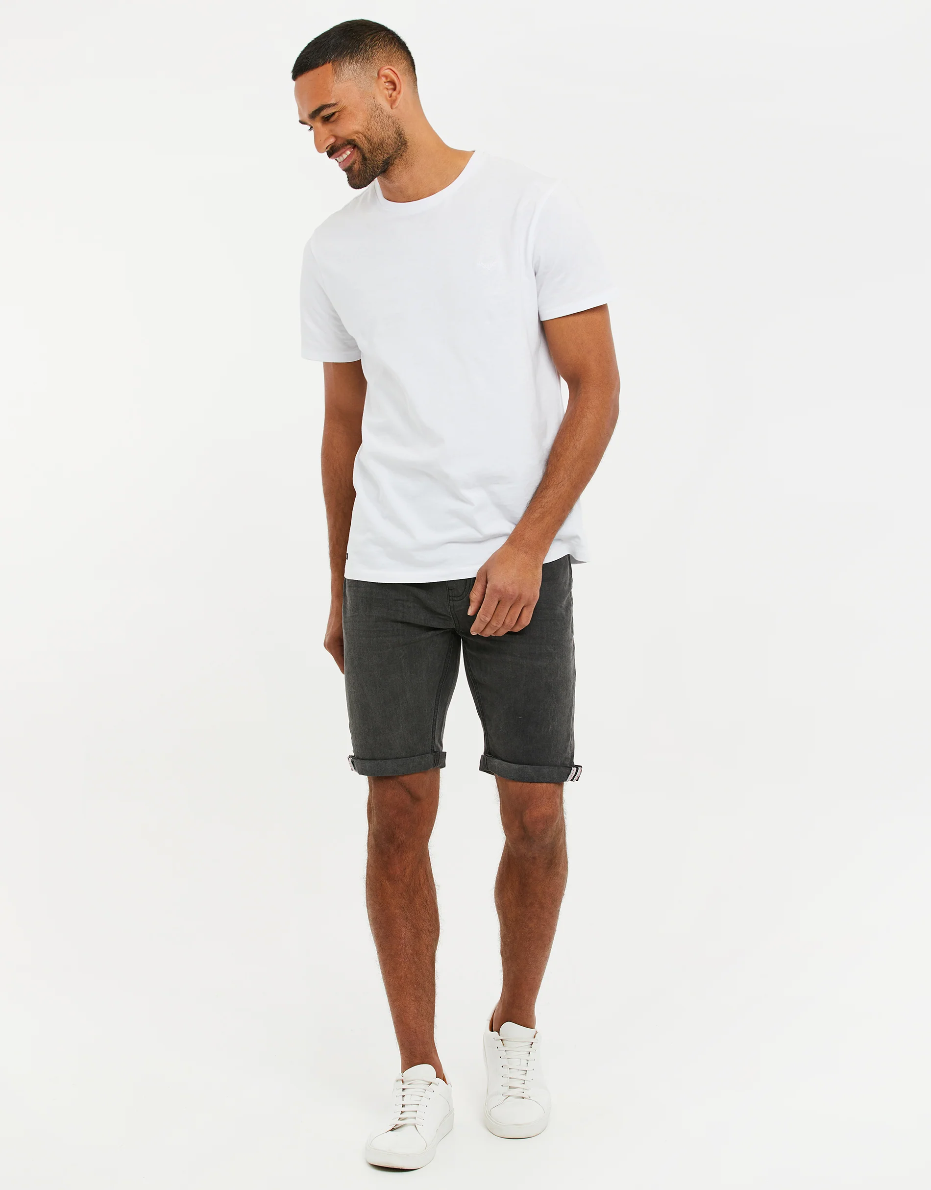 Stretch Denim Shorts in Grey Wash