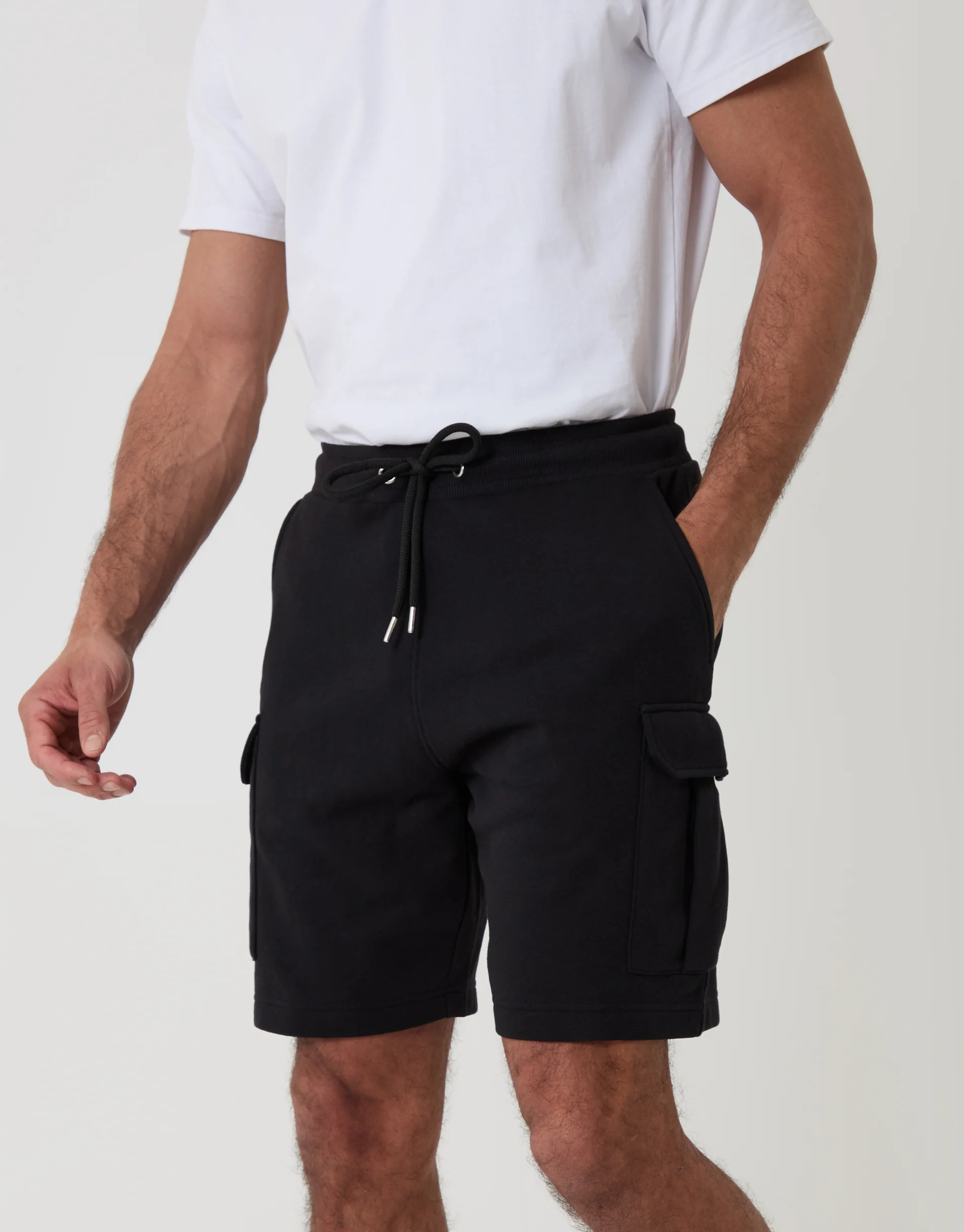 Cargo Fleece Shorts in Black