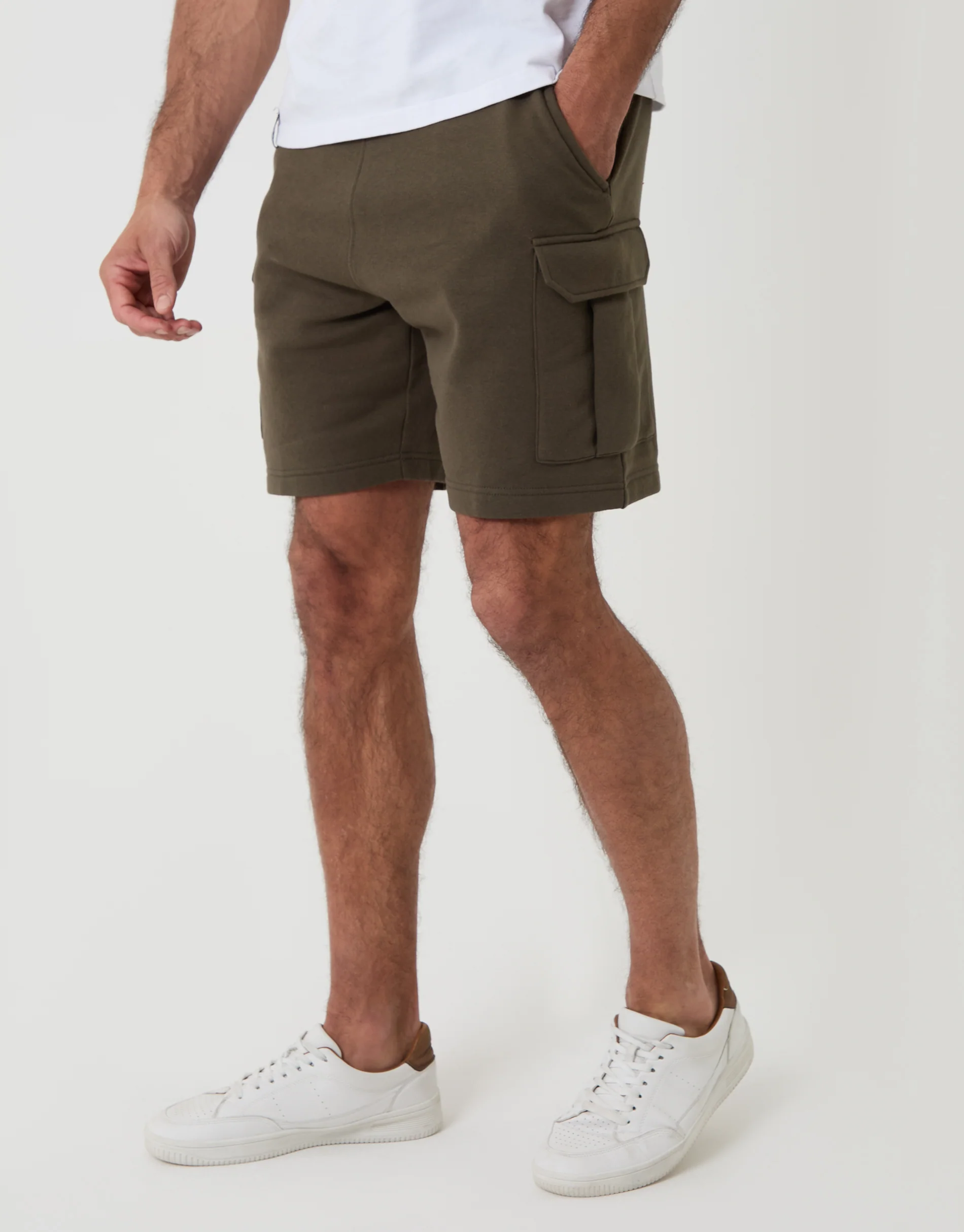 Cargo Fleece Shorts in Khaki Green - Image 2