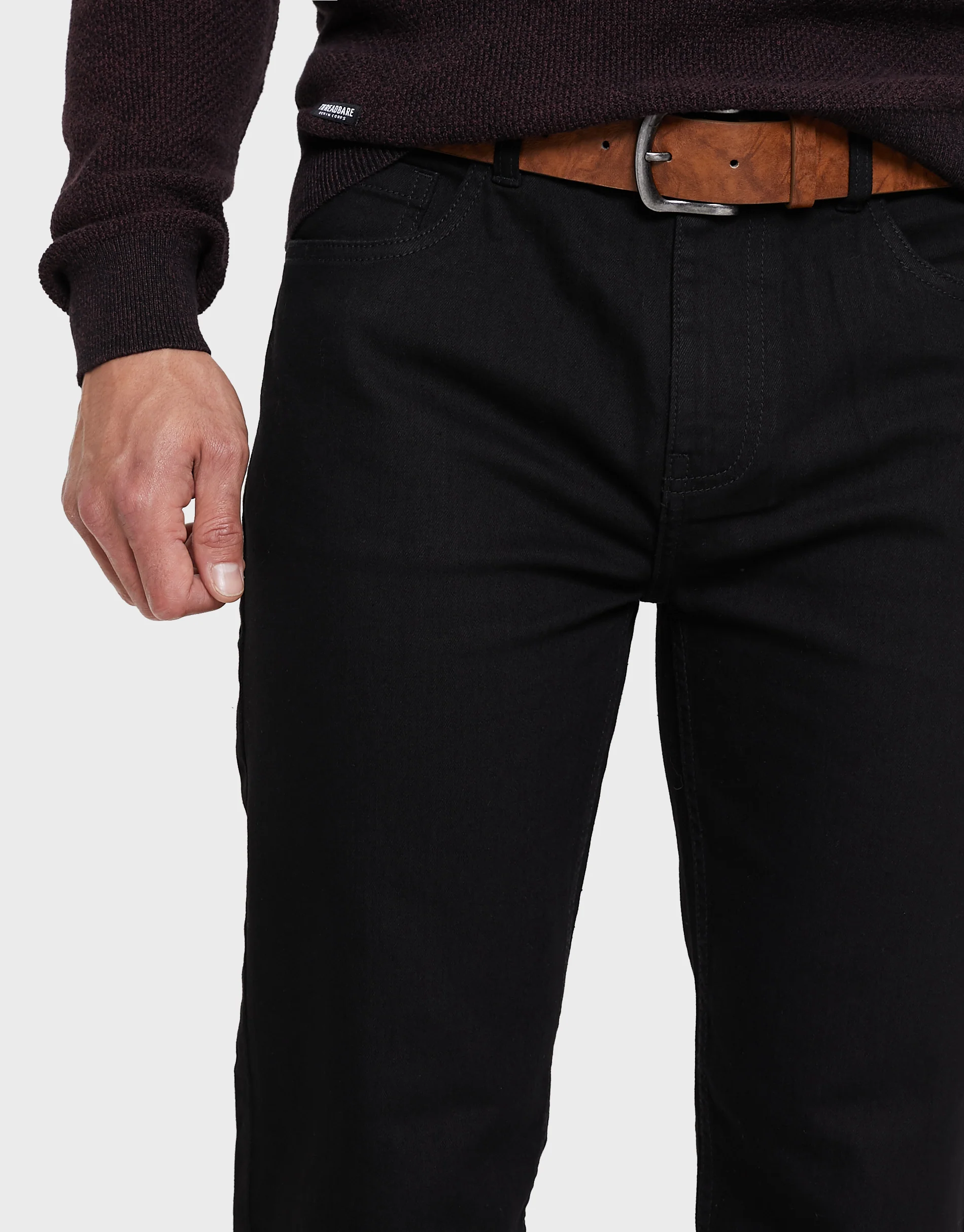 Straight Leg Belted Jeans in Black - Image 4