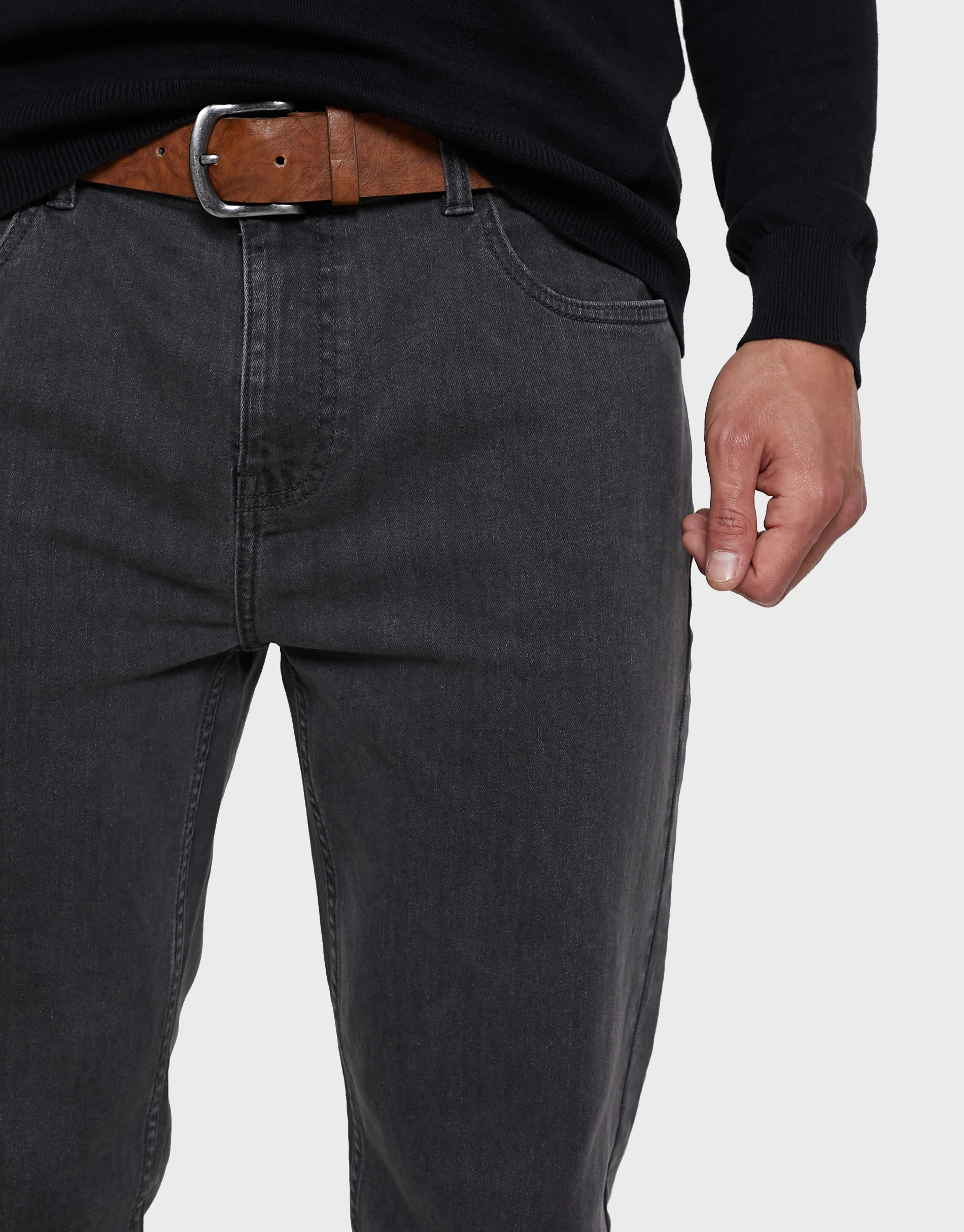 Straight Leg Belted Jeans in Grey - Image 4