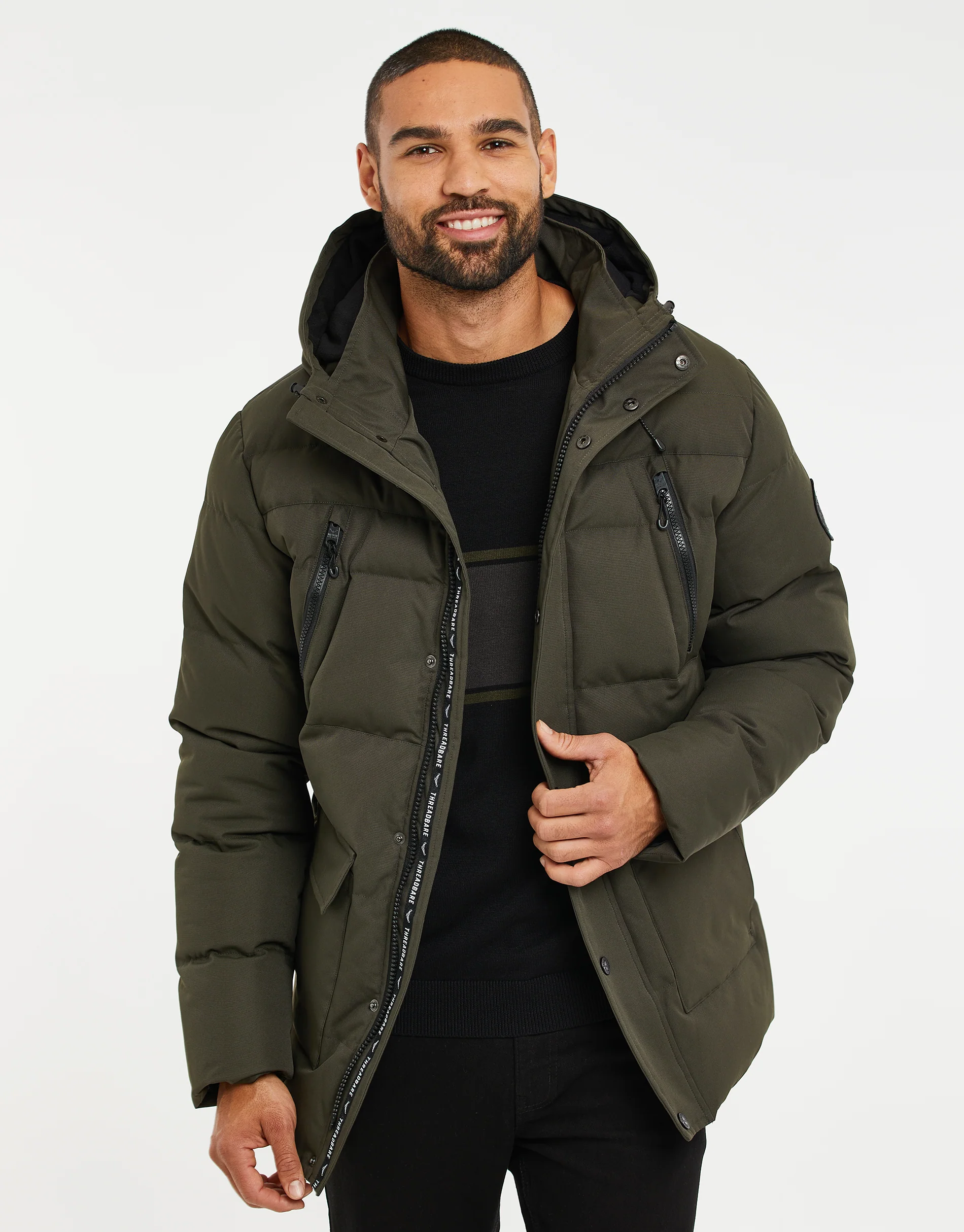 Hooded Padded Jacket in Khaki Green
