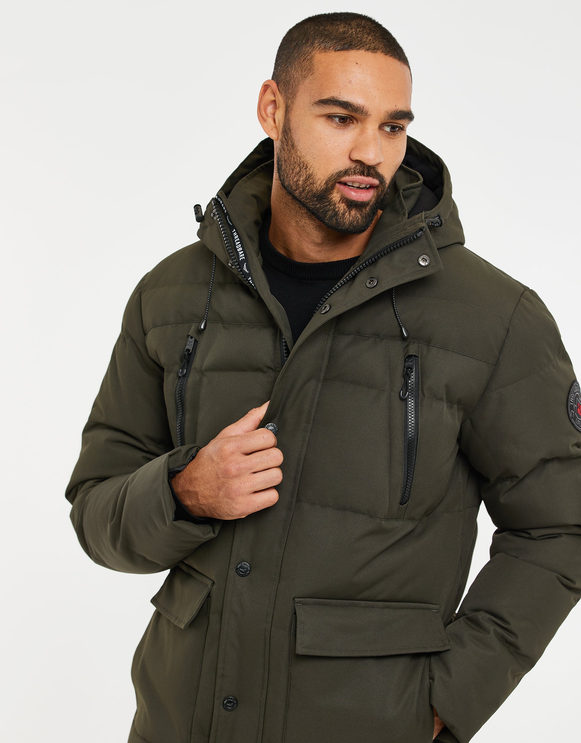 Hooded Padded Jacket in Khaki Green - Image 4