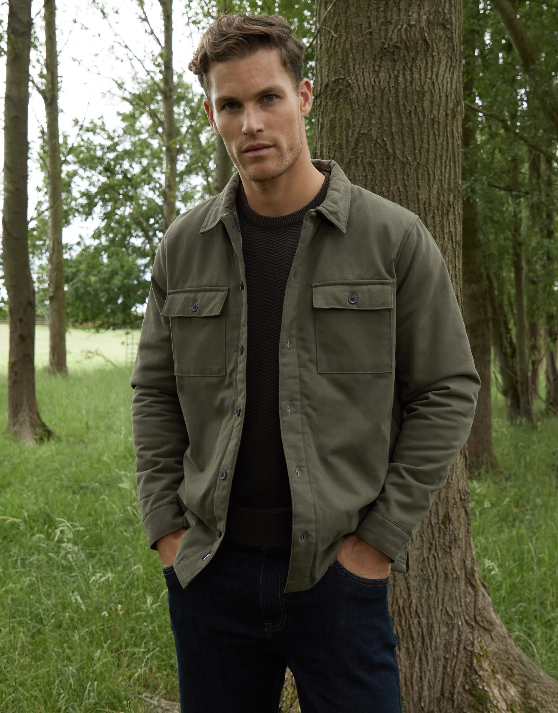 Lightweight Shacket in Khaki Green