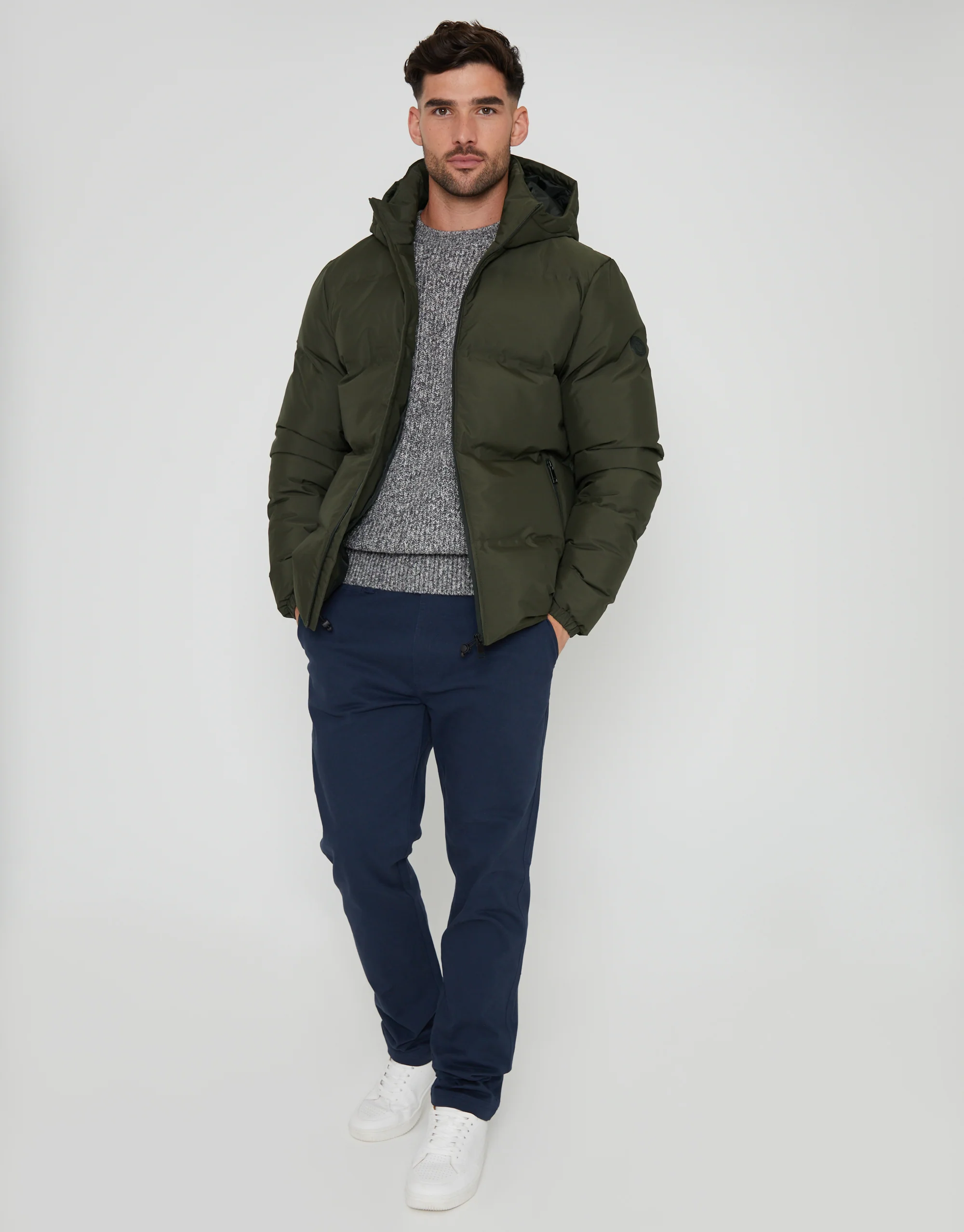 Hooded Puffer Jacket in Khaki Green - Image 3