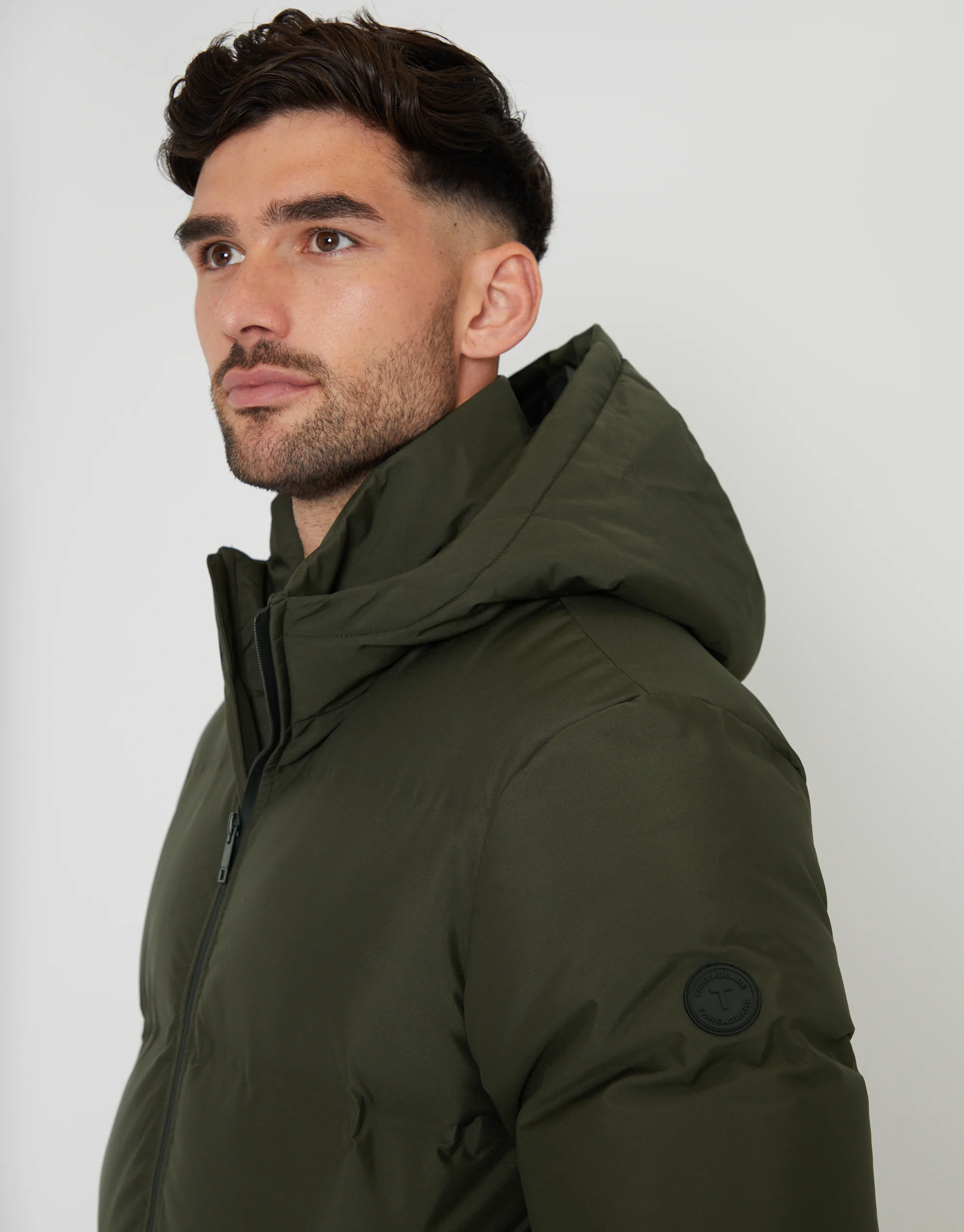 Hooded Puffer Jacket in Khaki Green - Image 4