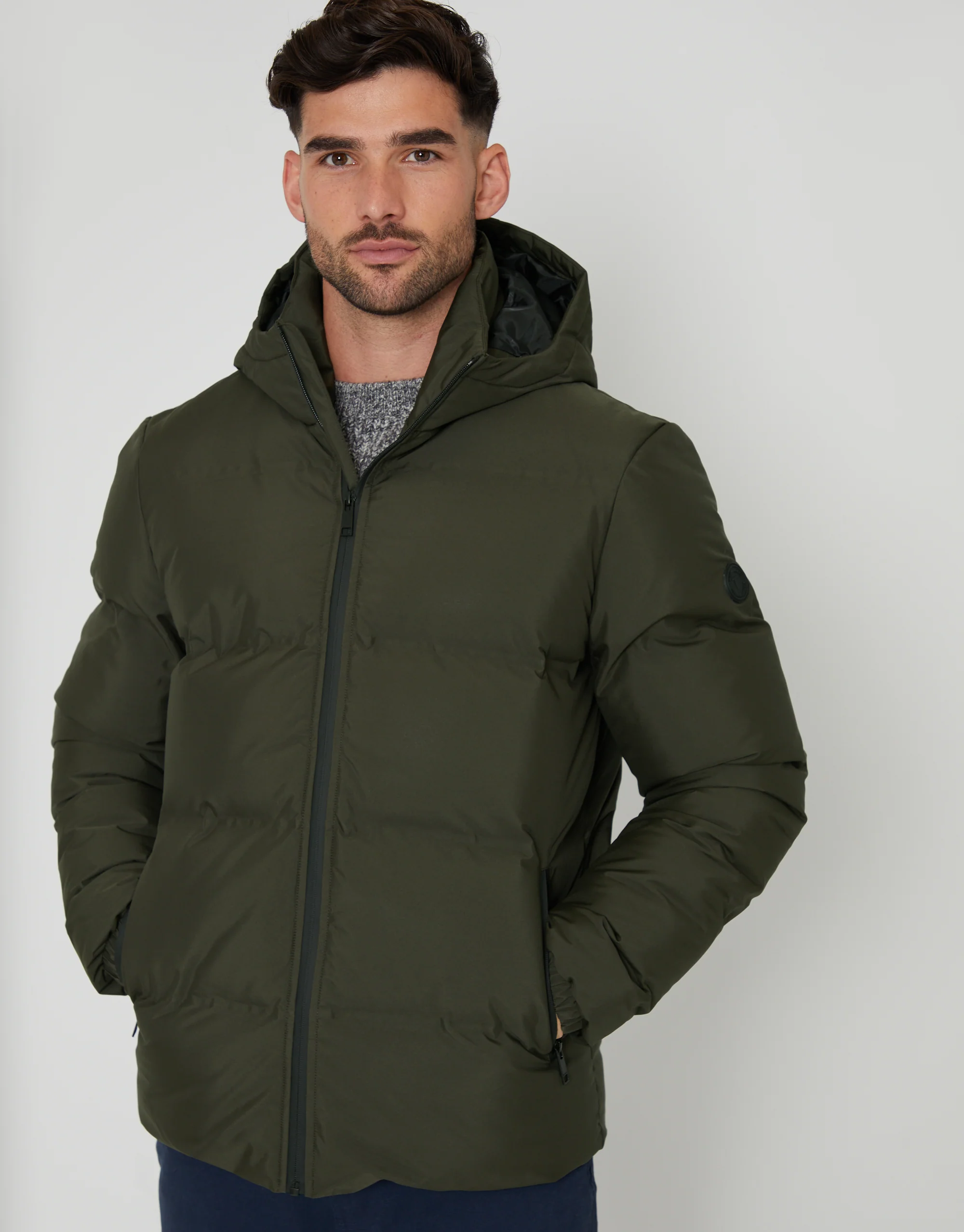 Hooded Puffer Jacket in Khaki Green - Image 5