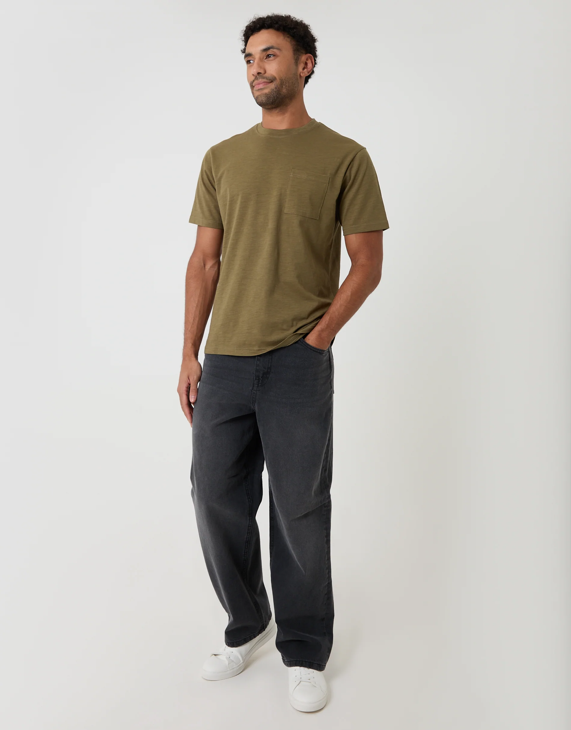 Jersey Slub Short Sleeve T-Shirt in Khaki Green - Image 3