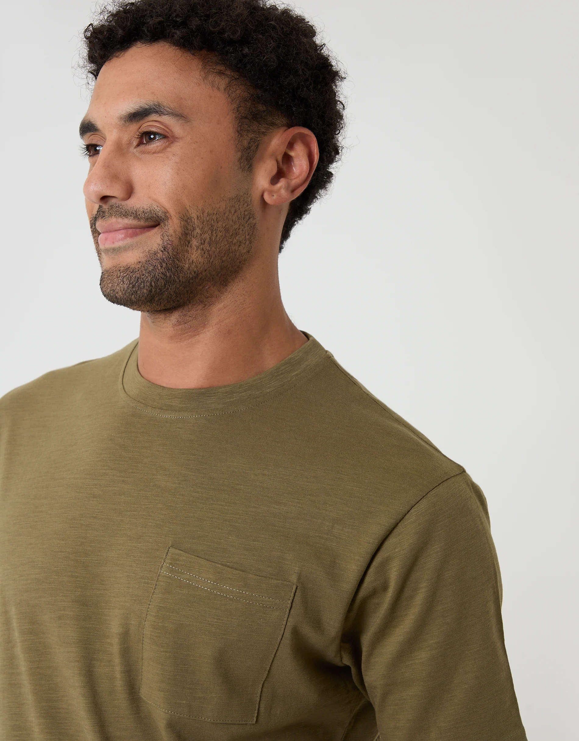 Jersey Slub Short Sleeve T-Shirt in Khaki Green - Image 4