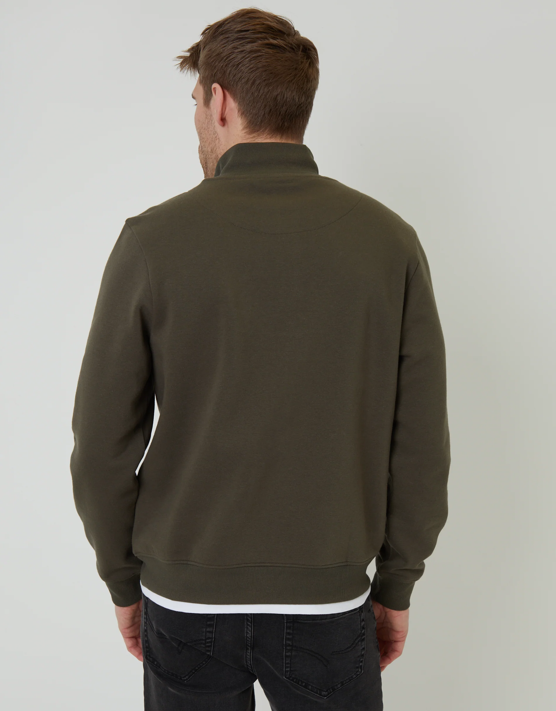 Mock T-Shirt Quarter Zip Sweatshirt in Khaki Green - Image 2