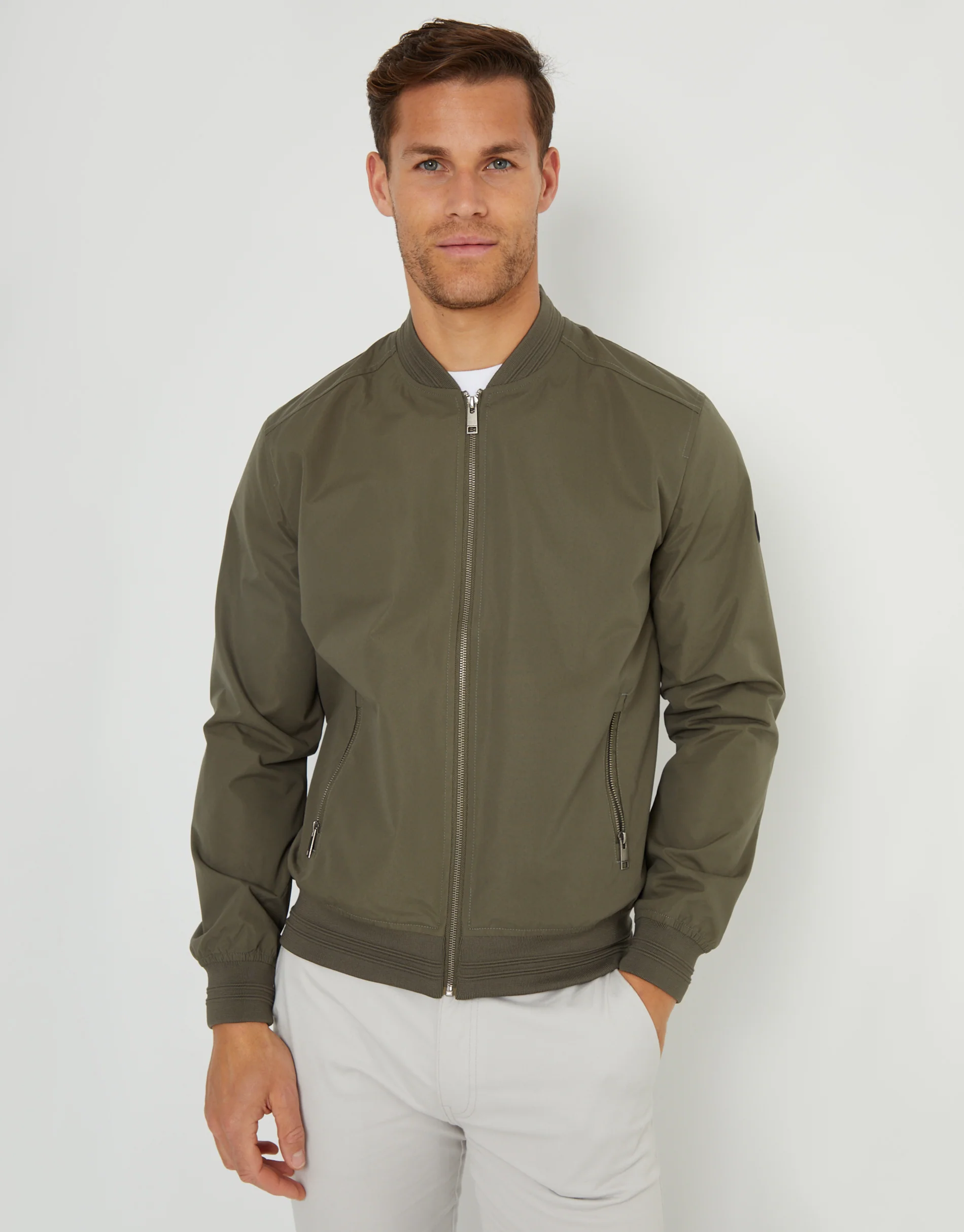 Showerproof Classic Bomber Jacket in Khaki Green - Image 3