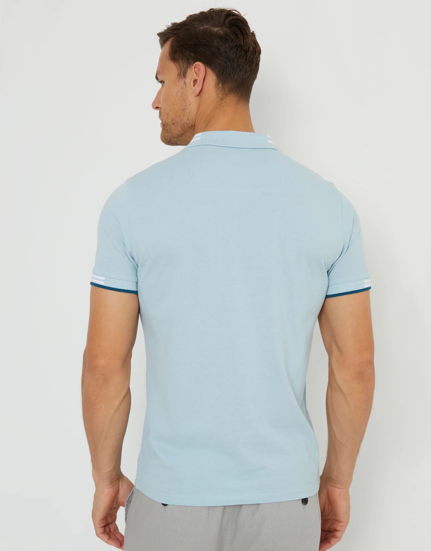 Tipping Collar Pique Polo Shirt in Light Blue - Image 2
