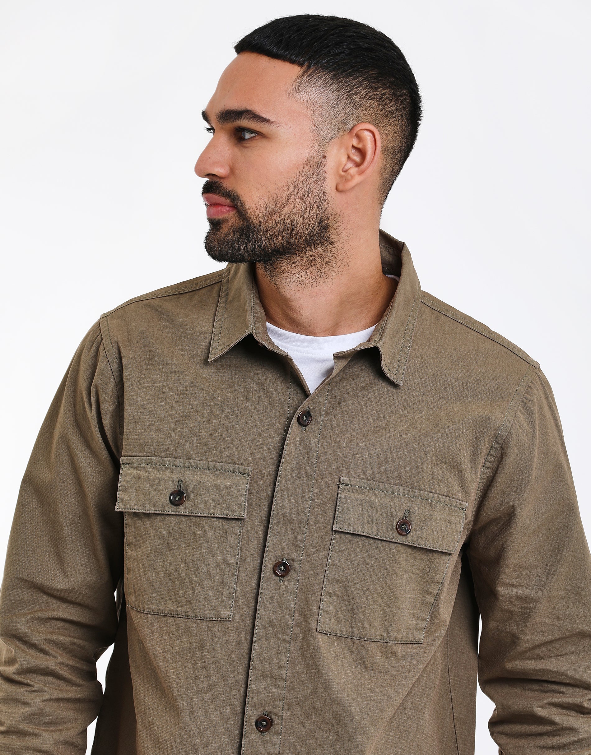 Lightweight Shacket in Khaki Green - Image 5