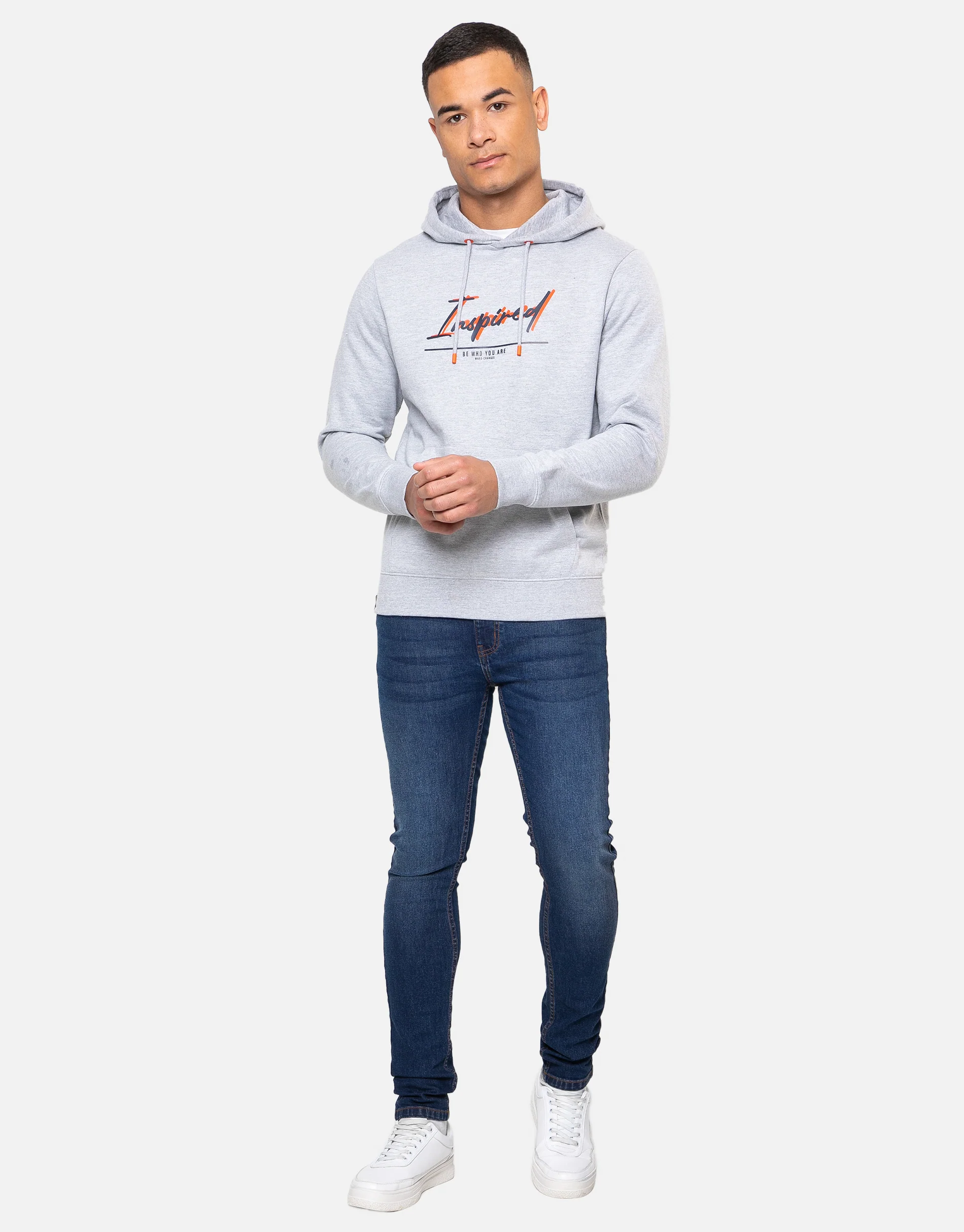 Grey Graphic Print Overhead Hoodie in Grey Marl - Image 3