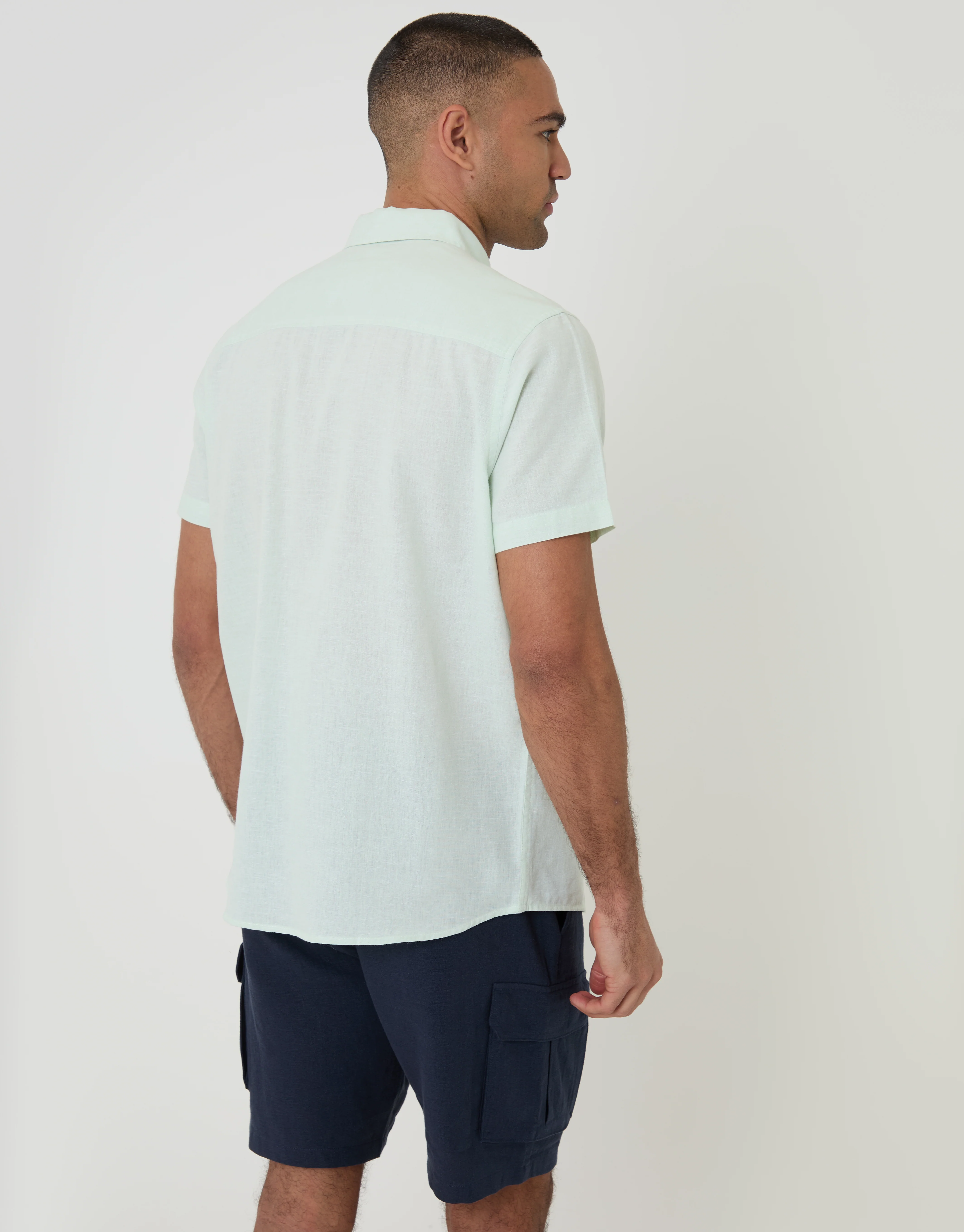 Short Sleeve Linen Blend Shirt in Mint Green - Image 2